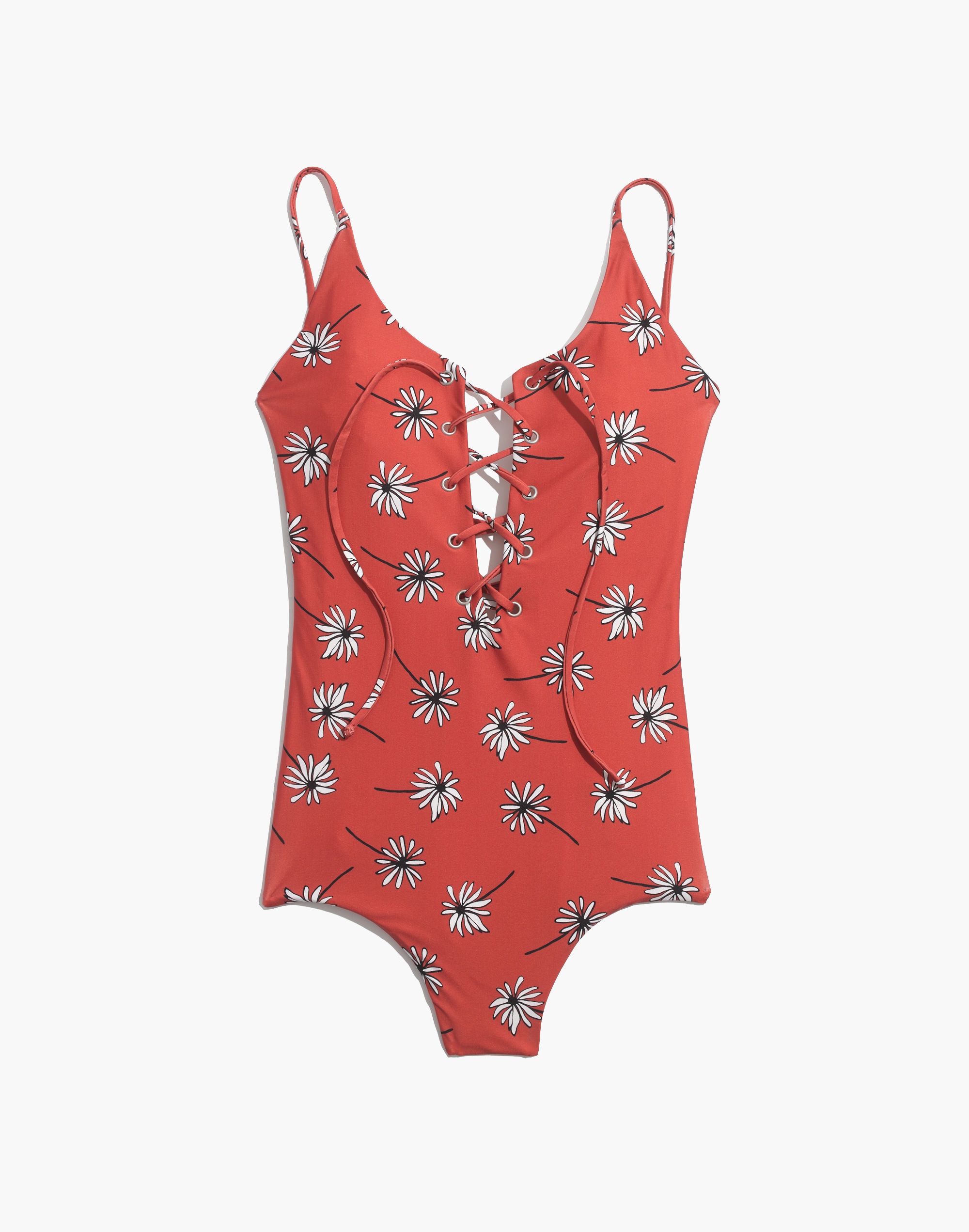 Madewell x Tavik&reg; Monahan Lace-Up One-Piece Swimsuit in Fresh Daisies