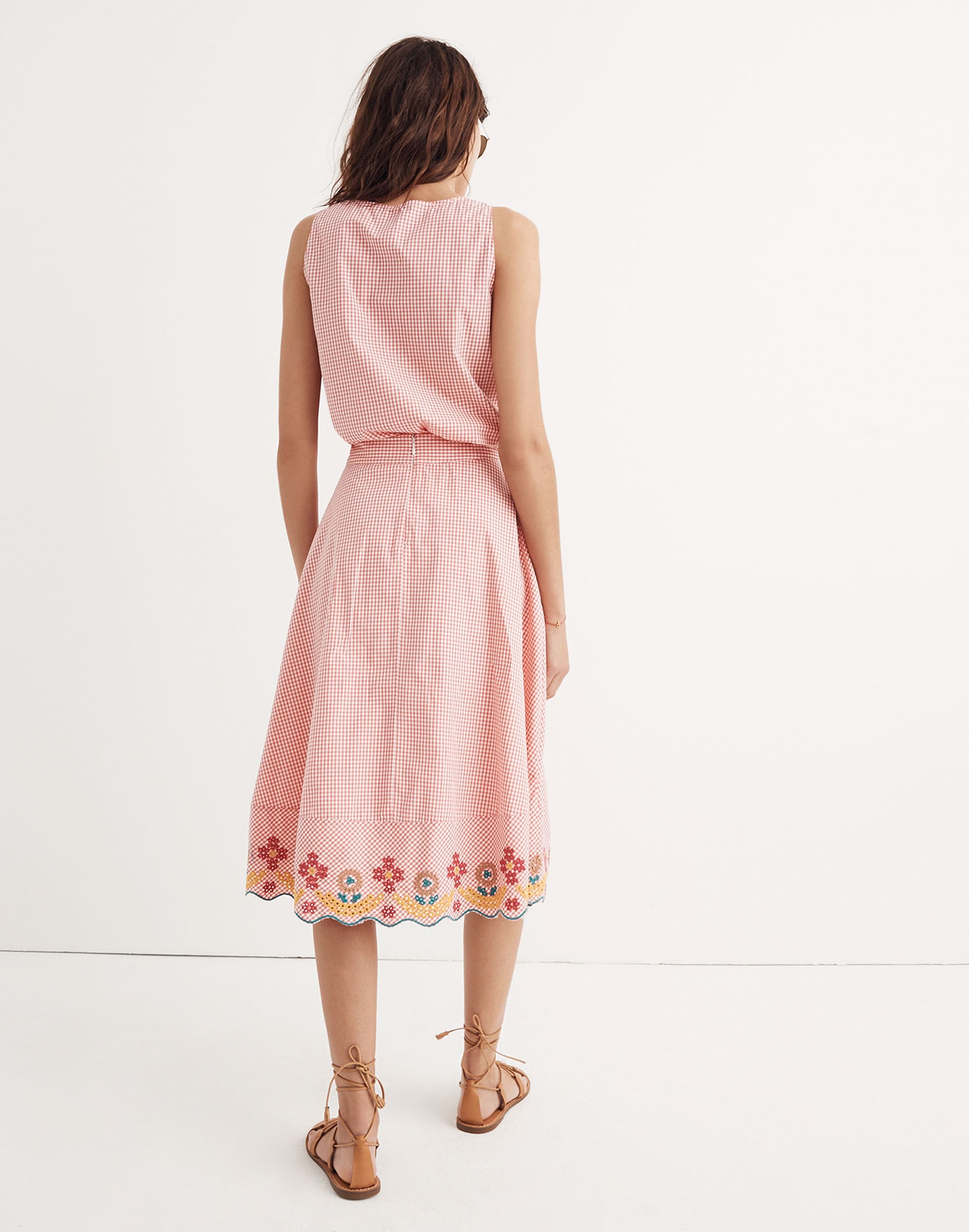 Embroidered Gingham Circle Skirt