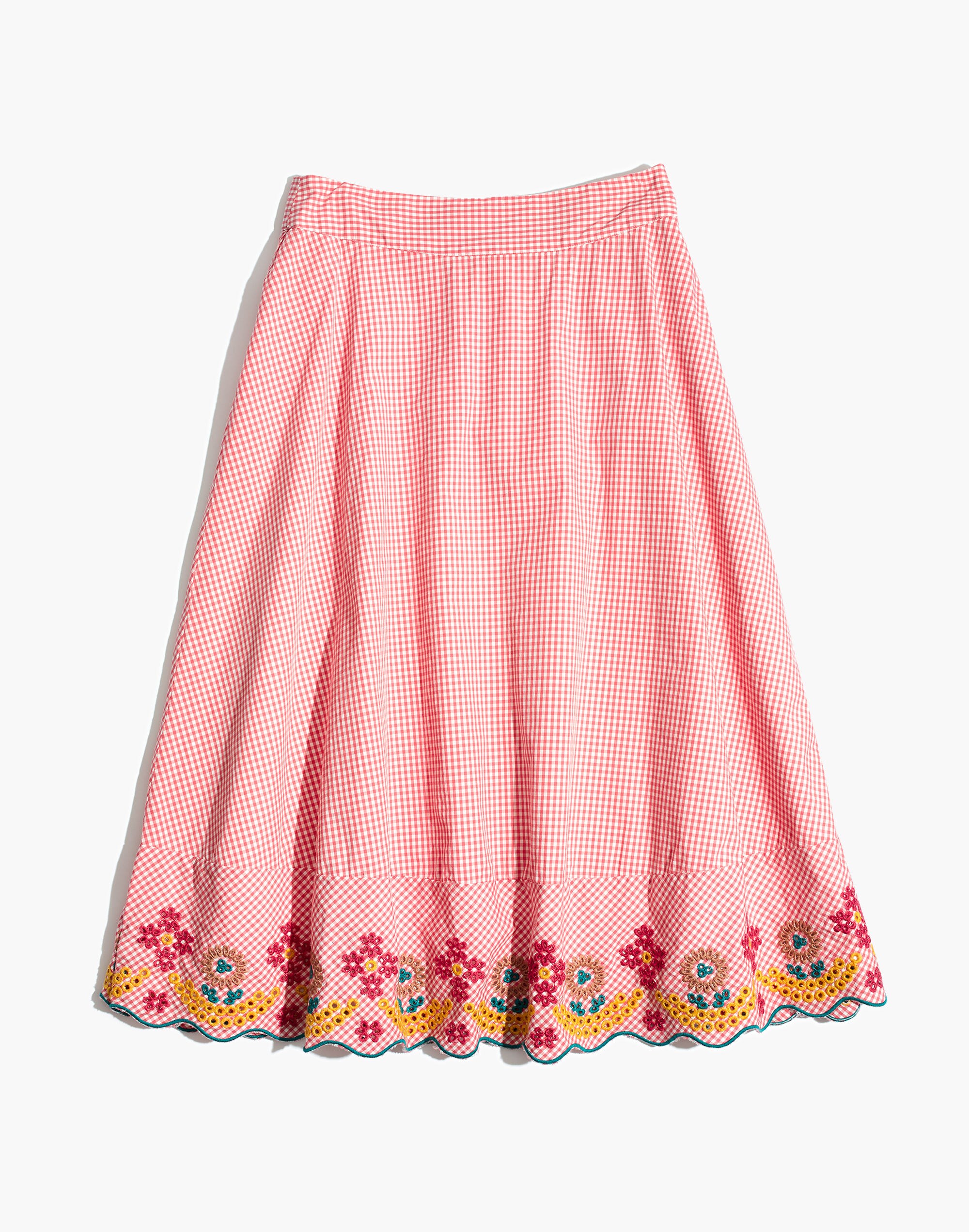 Embroidered Gingham Circle Skirt