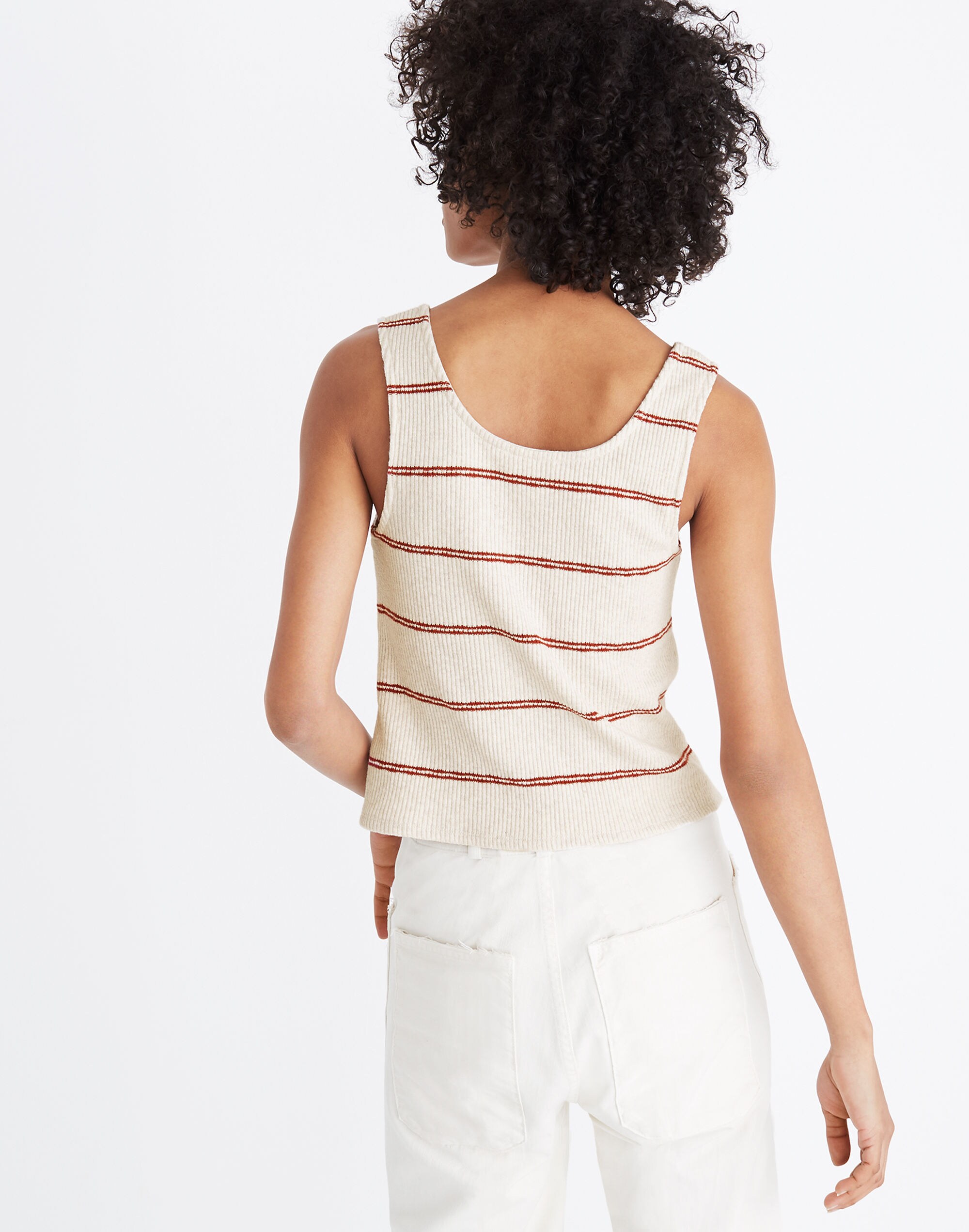 Ribbed Button-Front Tank Top in Stripe