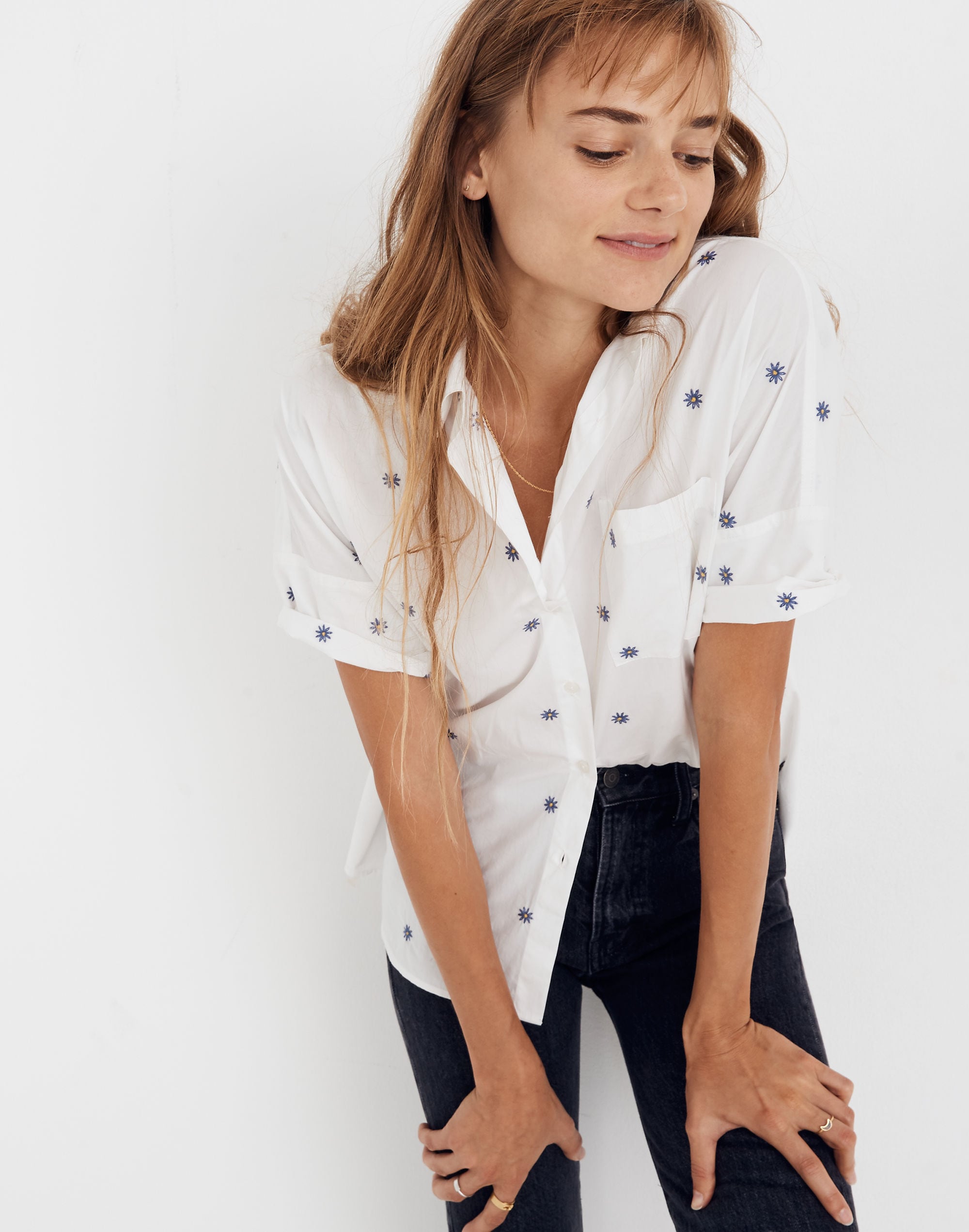 Embroidered Daisy Courier Shirt