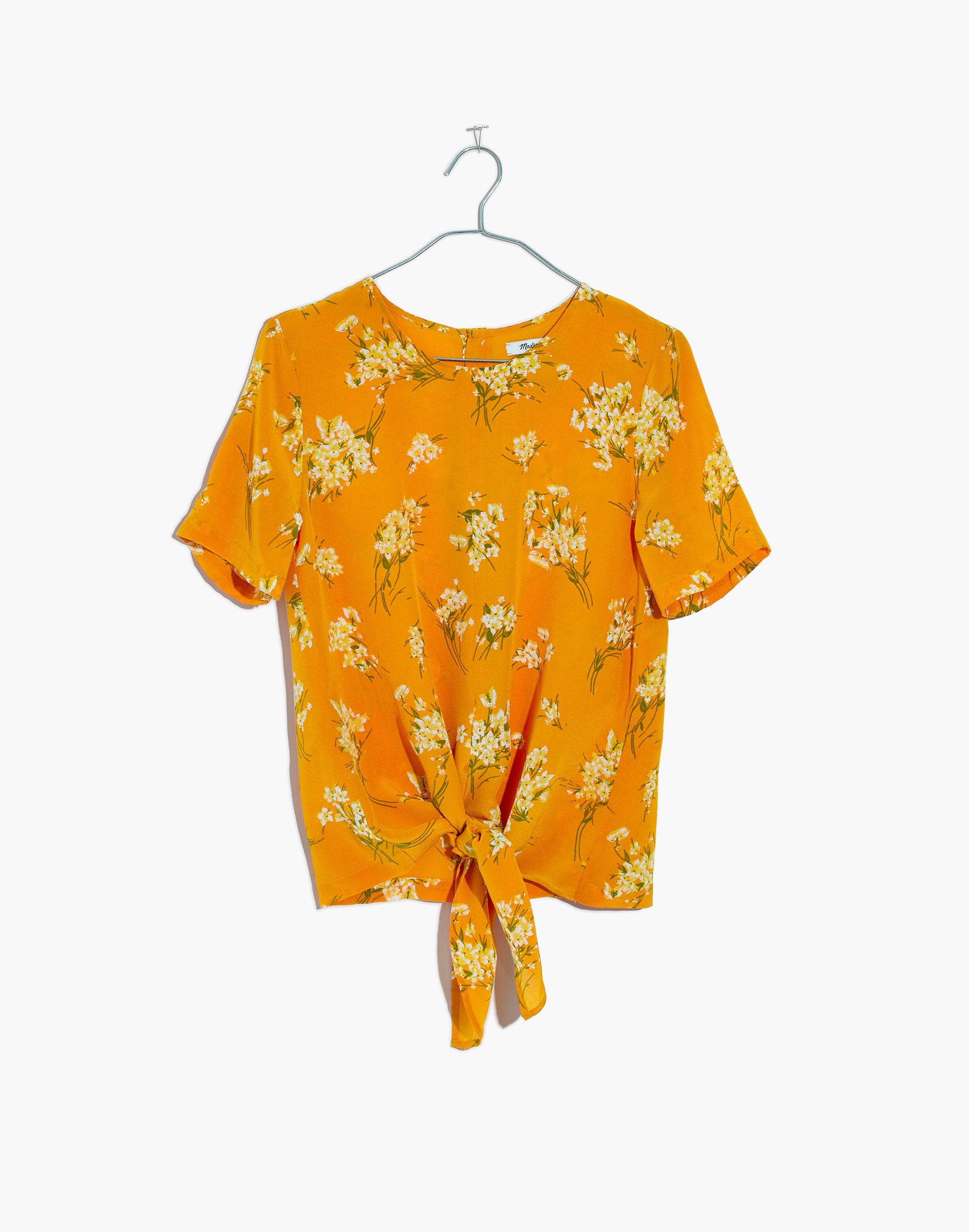Silk Button-Back Tie Tee in Butterfly Garden