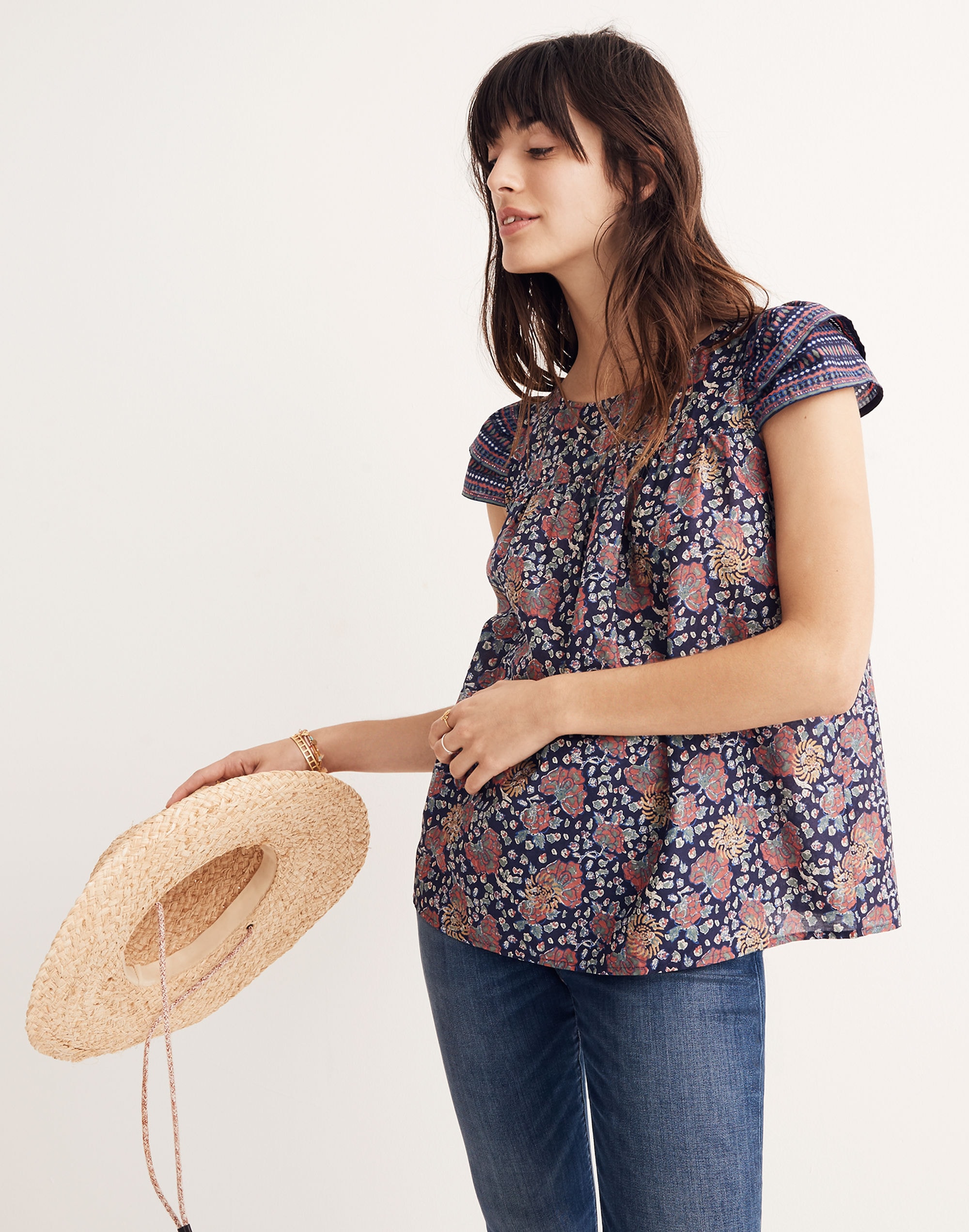 story top in fan floral mix