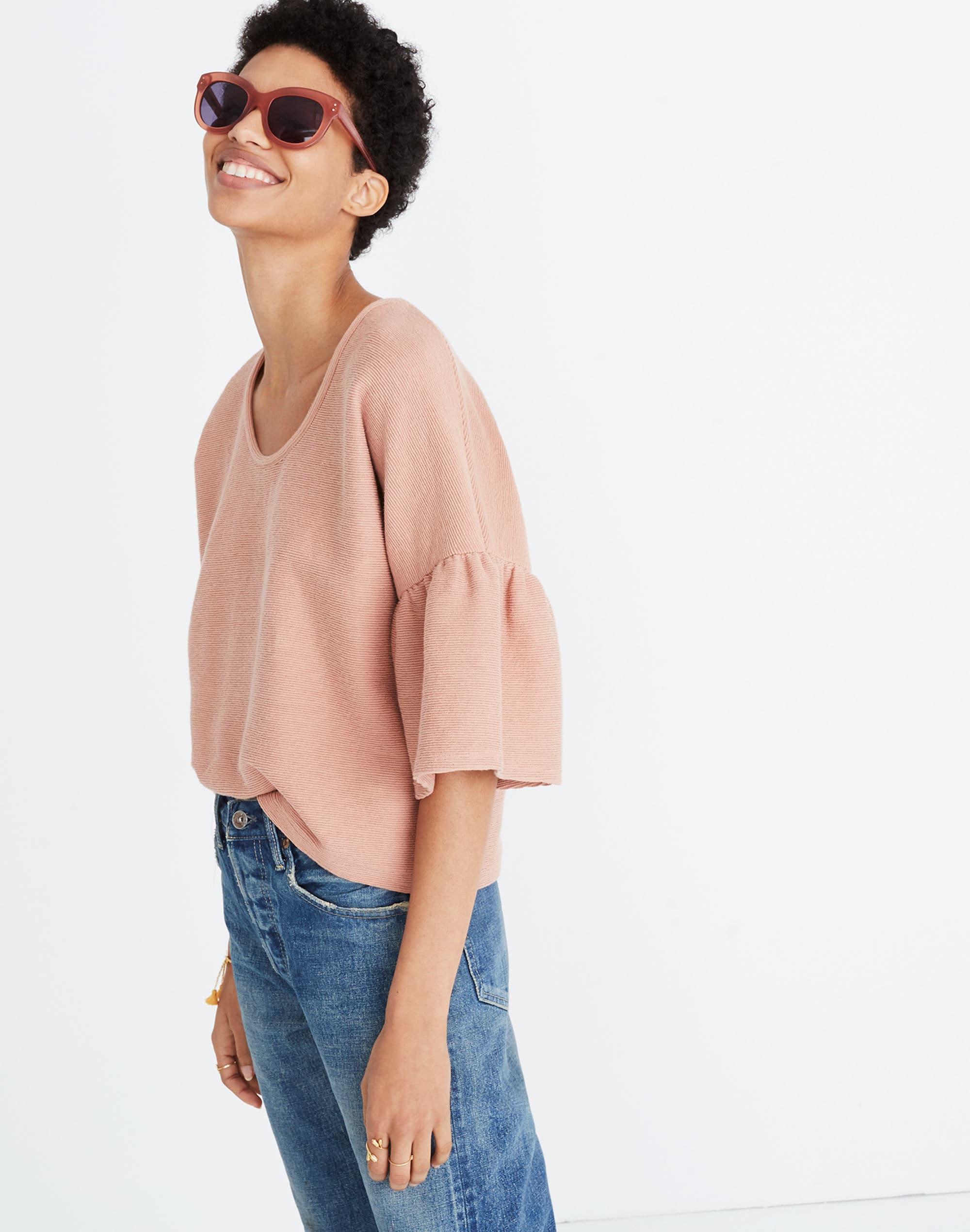Texture &amp; Thread Gathered-Sleeve Top