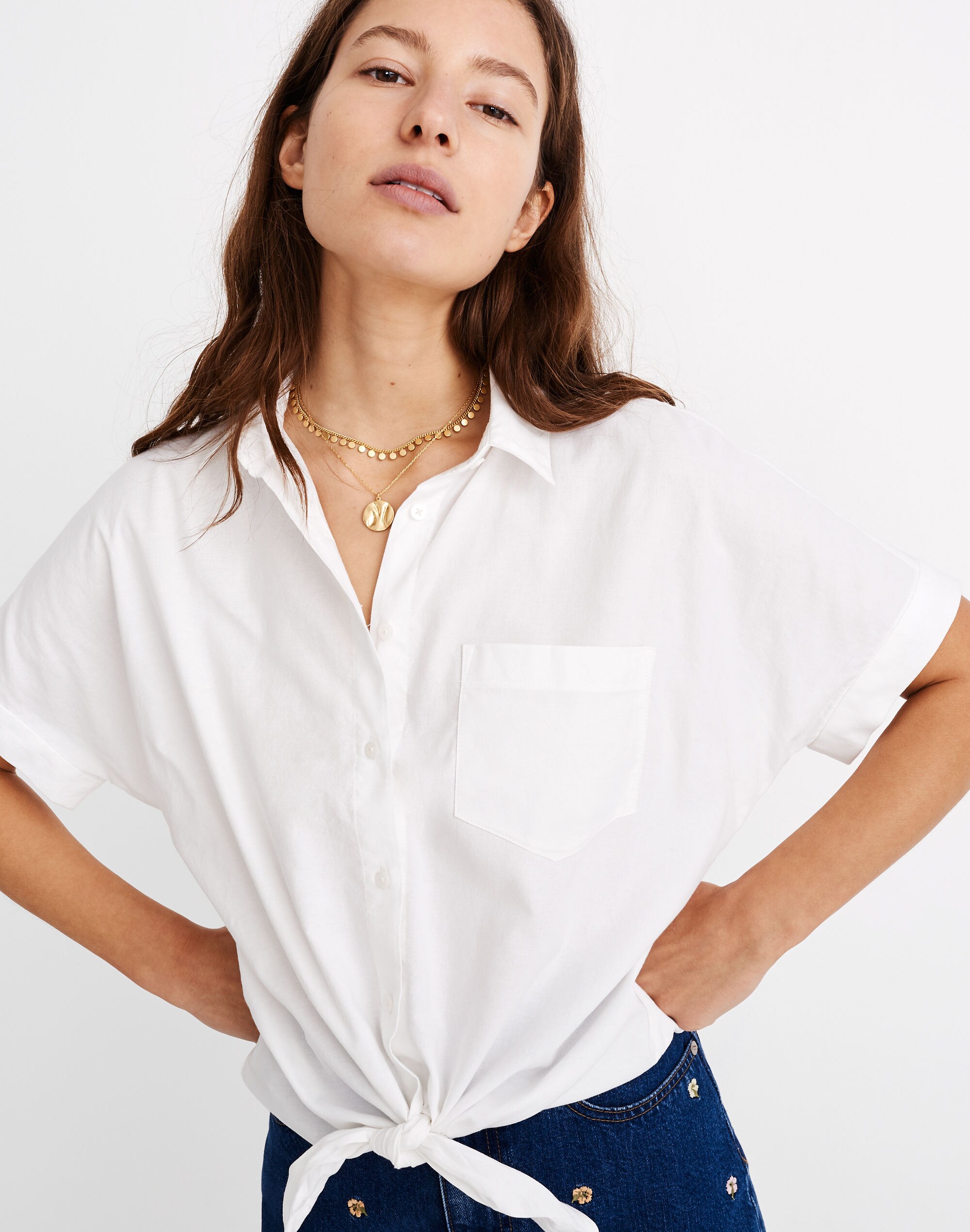 Short-Sleeve Tie-Front Shirt