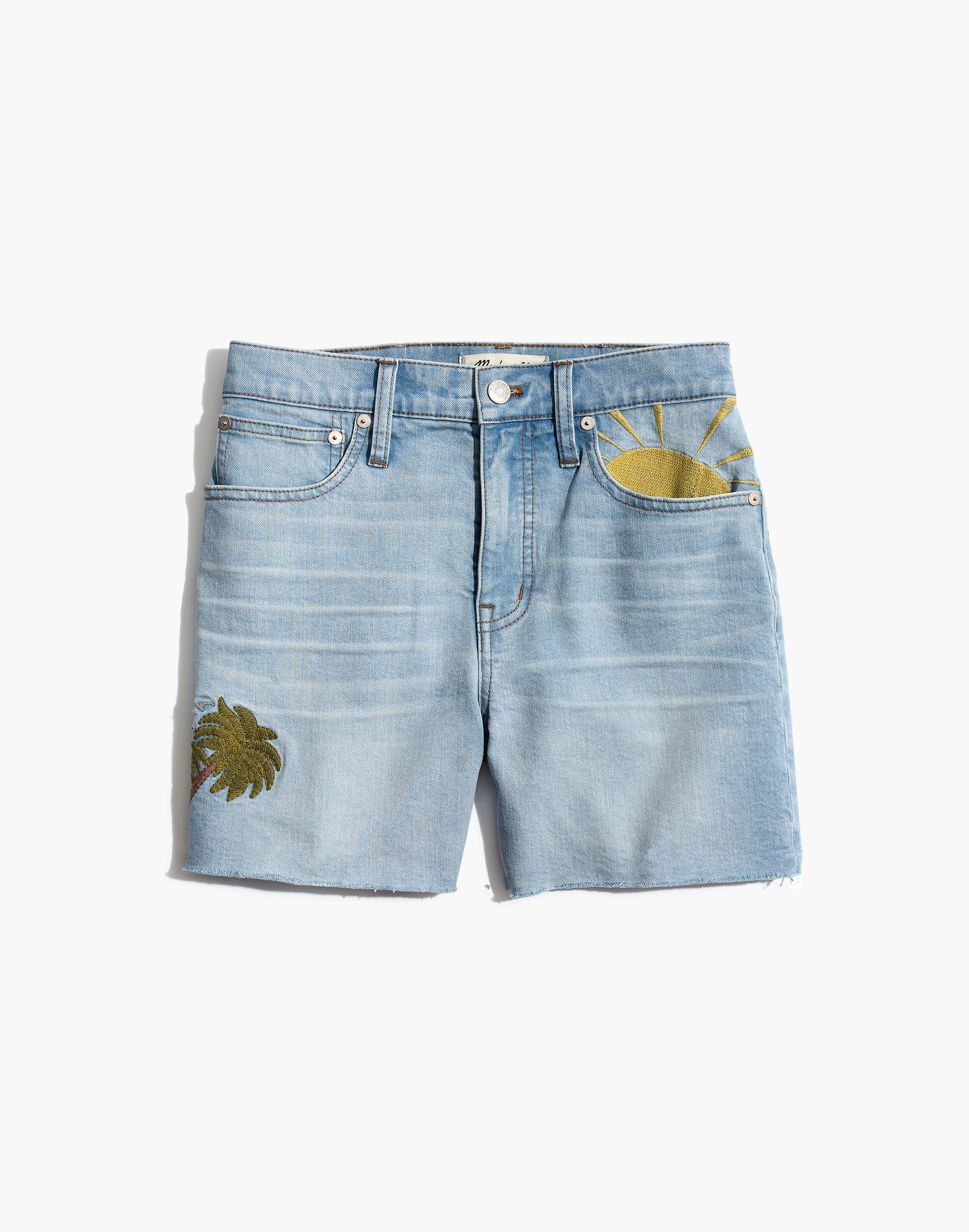 High-Rise Denim Shorts: Sun Embroidered Edition