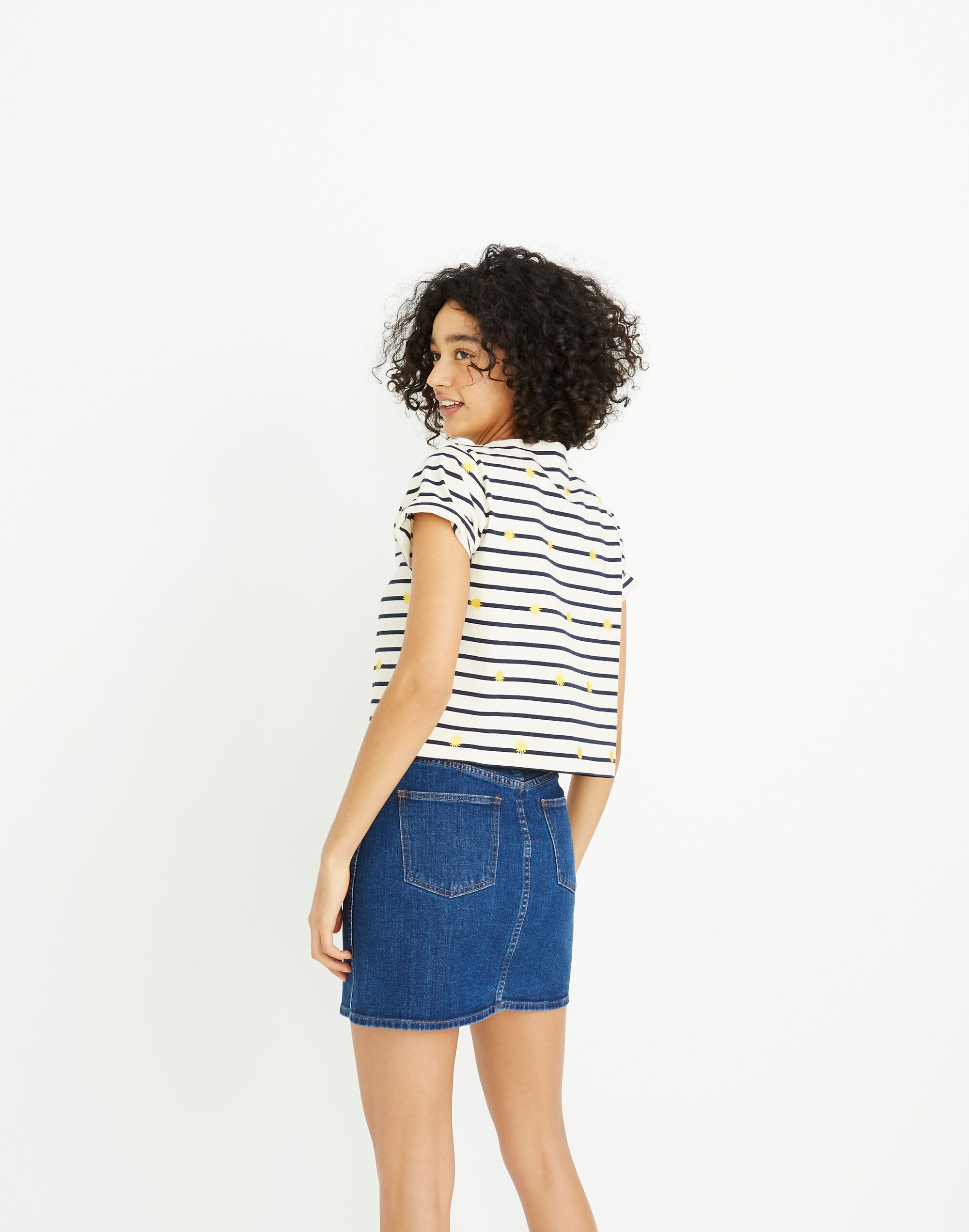 Stretch Denim Straight Mini Skirt in Arroyo Wash: Button-Front Edition