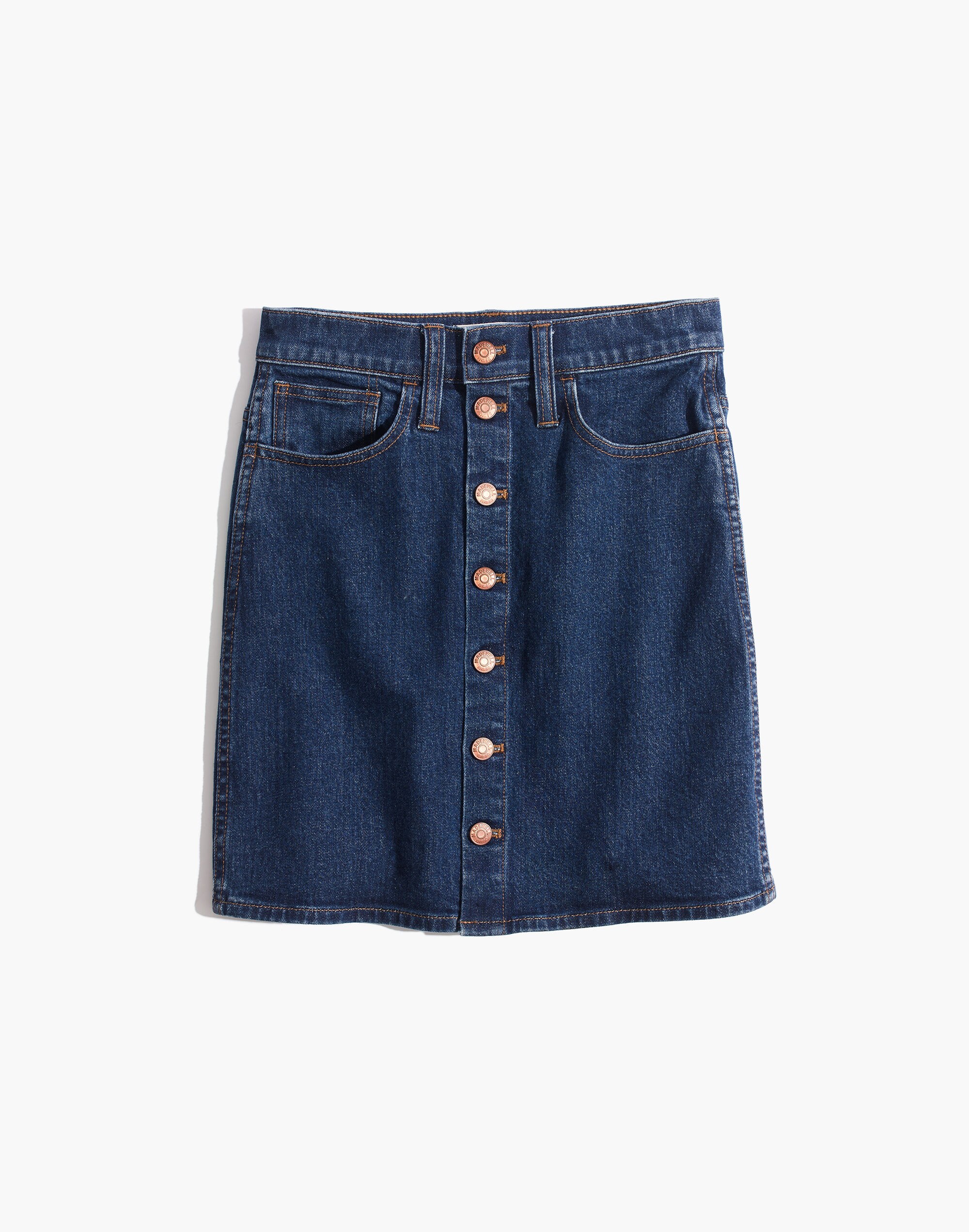 Stretch Denim Straight Mini Skirt in Arroyo Wash: Button-Front Edition
