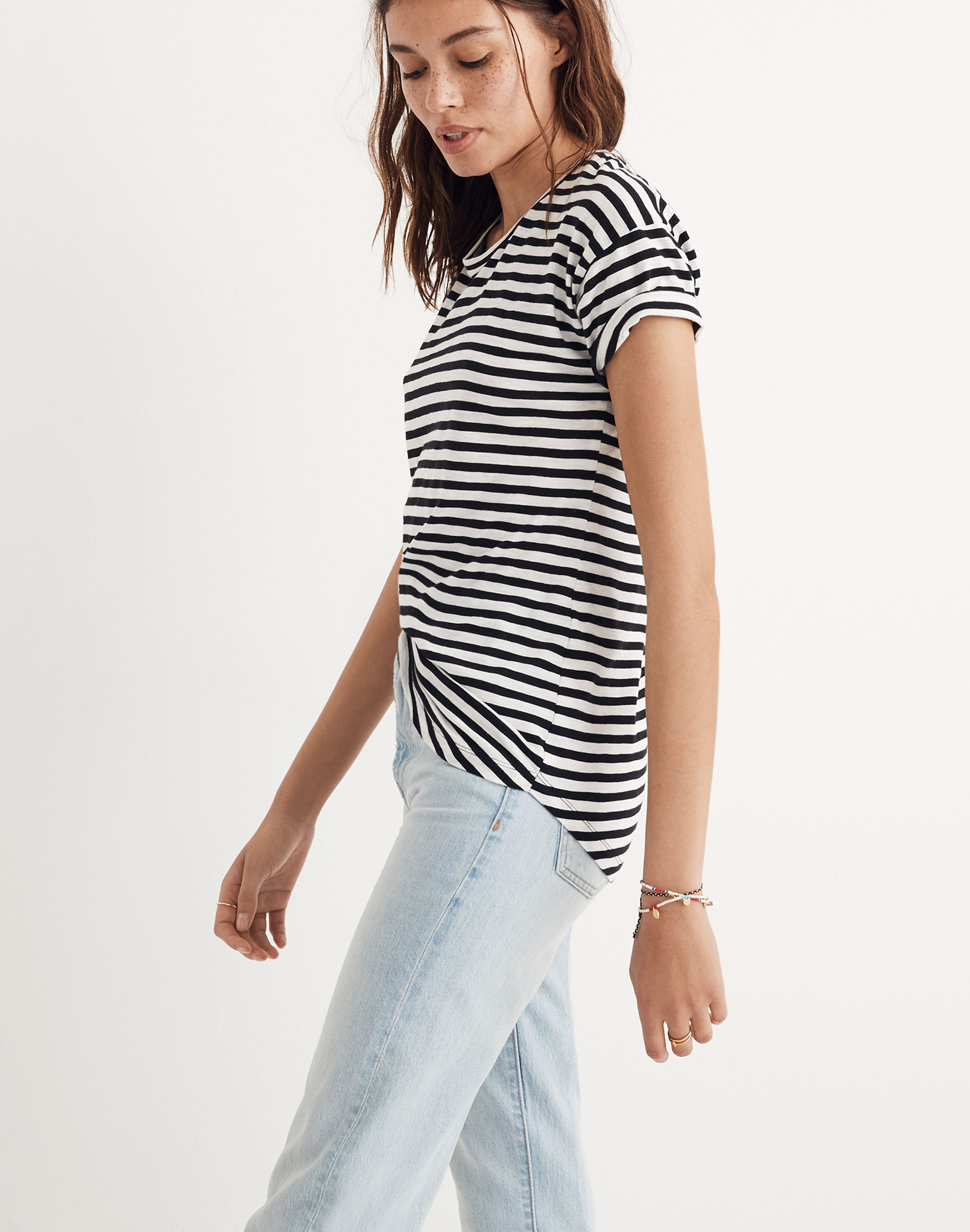 Whisper Cotton Crewneck Tee in Sallie Stripe