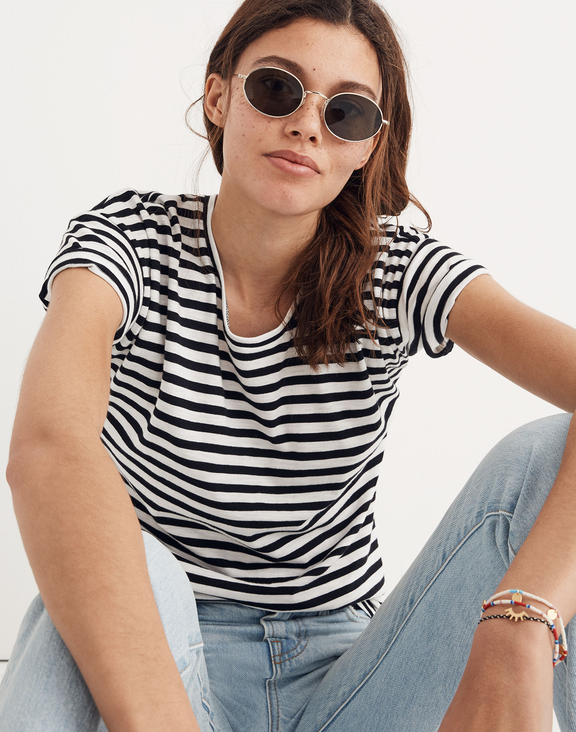 Whisper Cotton Crewneck Tee in Sallie Stripe