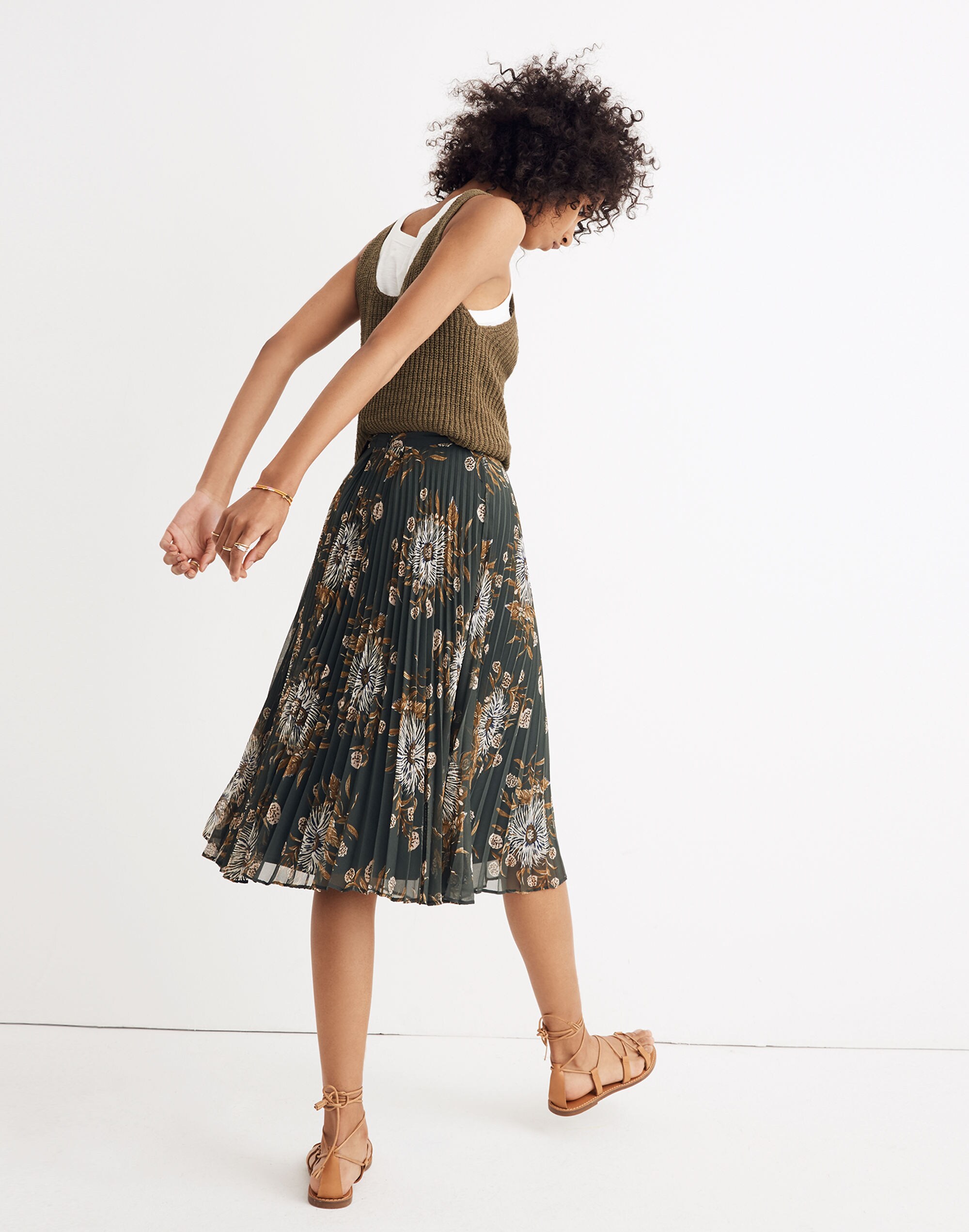 Pleated Midi Skirt in Painted Blooms