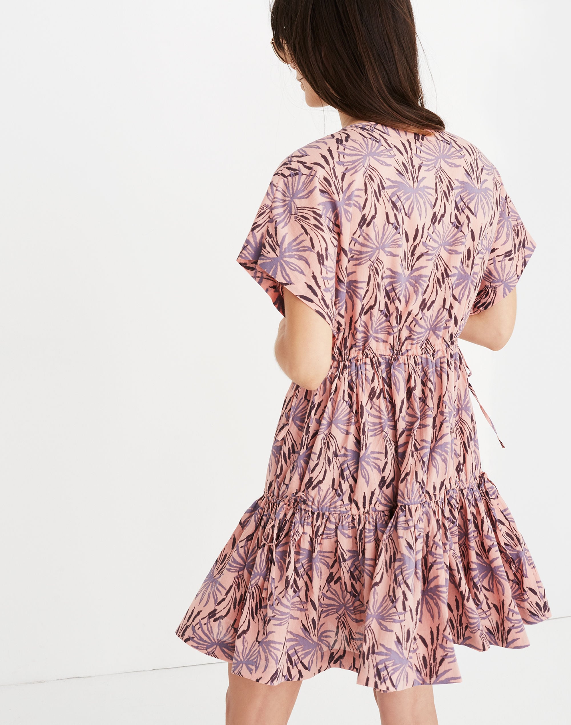 Button-Front Tiered Dress in Oasis Palms