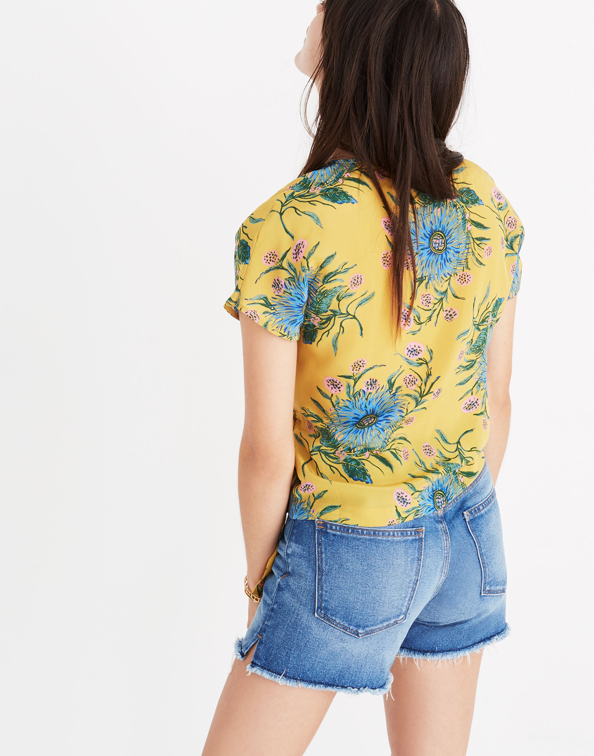 Silk Side-Tie Wrap Top in Painted Blooms