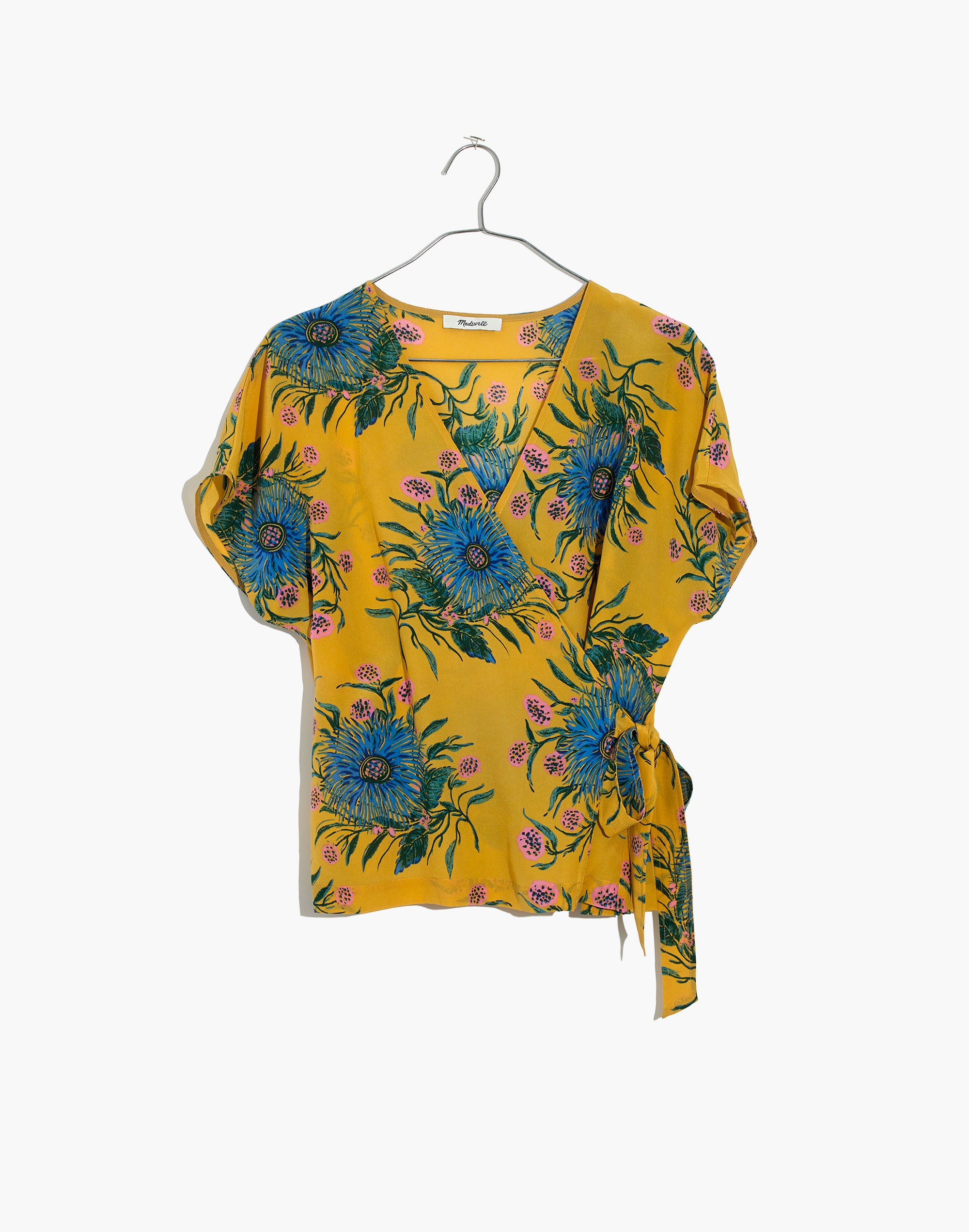 Silk Side-Tie Wrap Top in Painted Blooms
