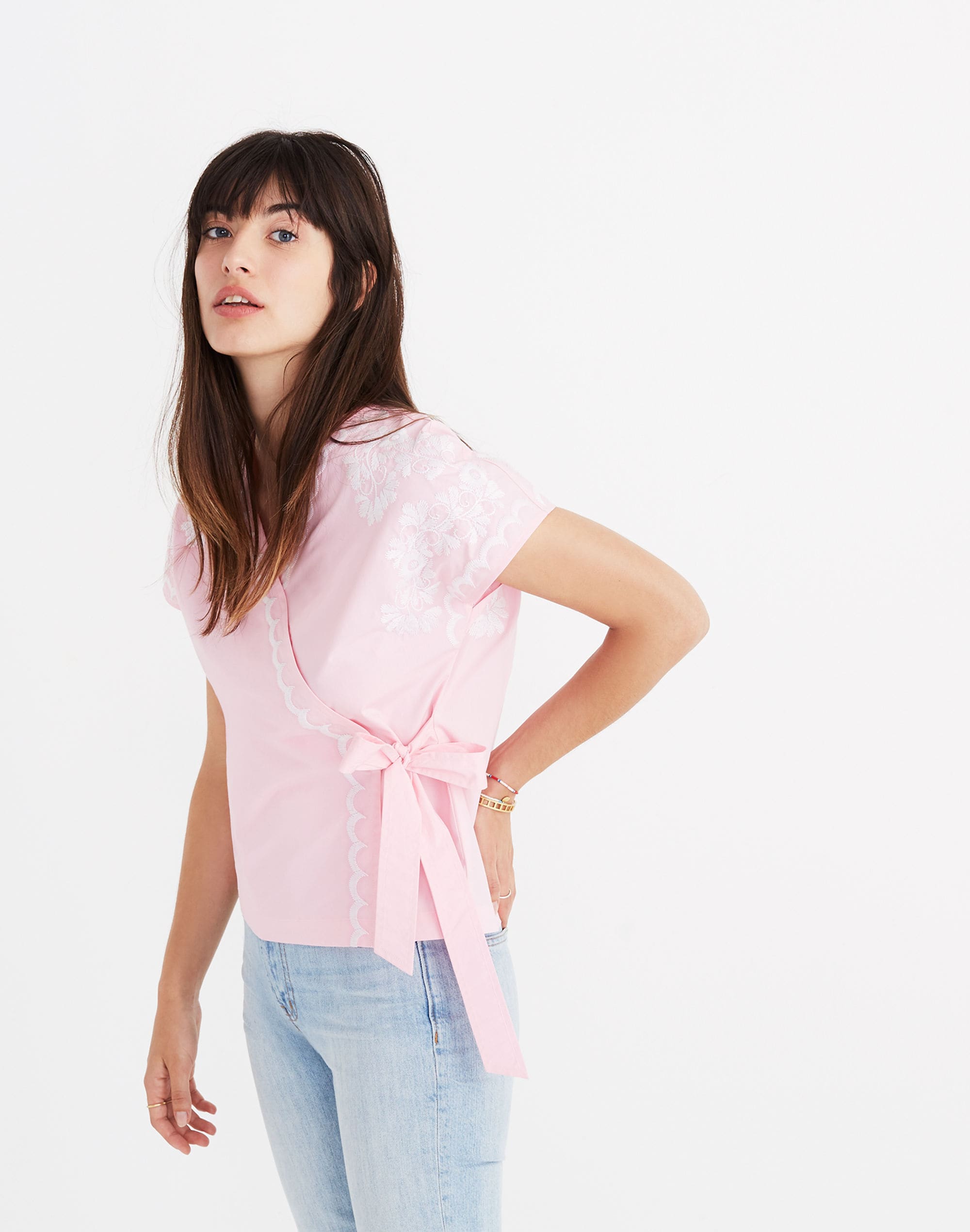 embroidered side-tie wrap top