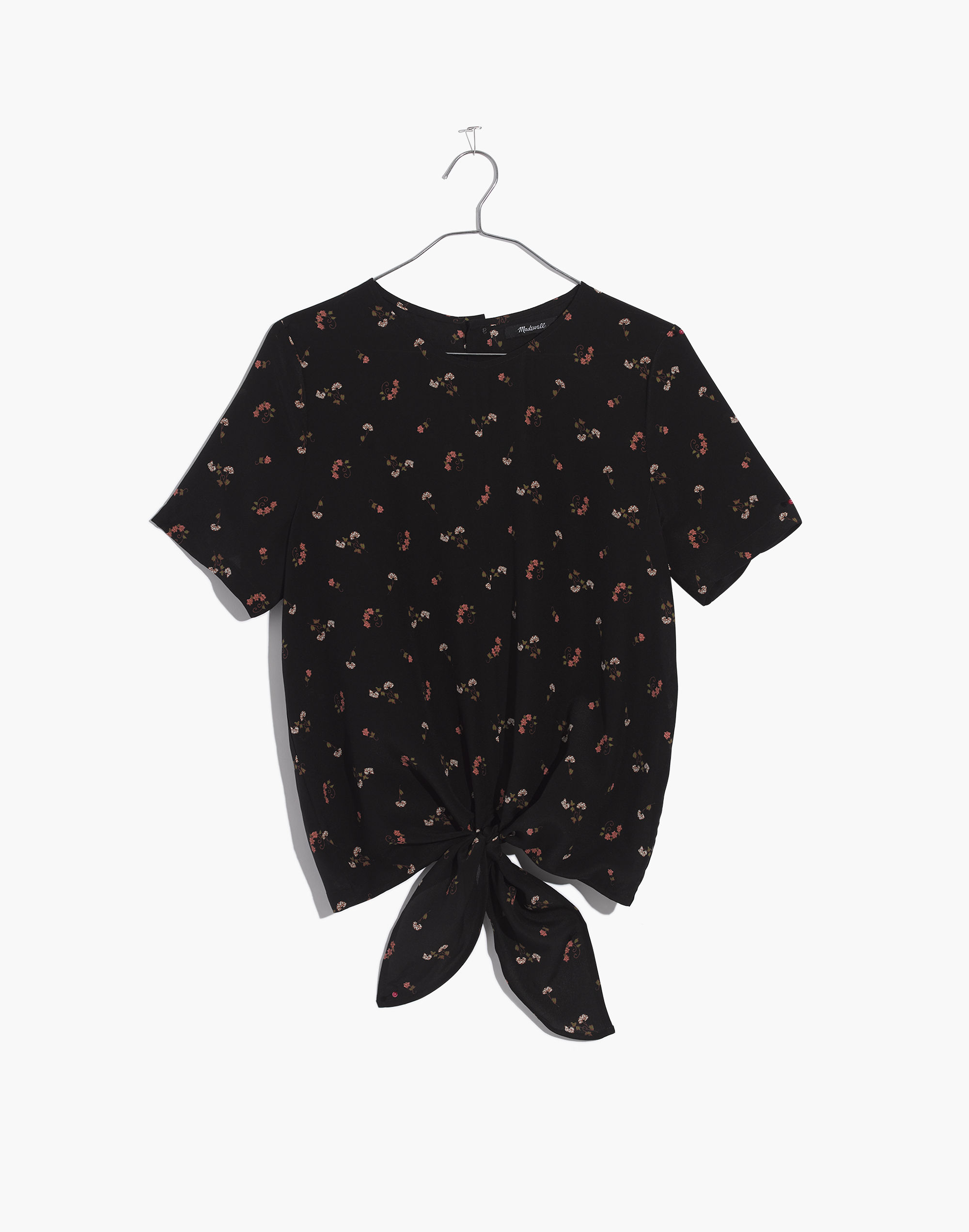 Silk Button-Back Tie Tee in Flower Toss