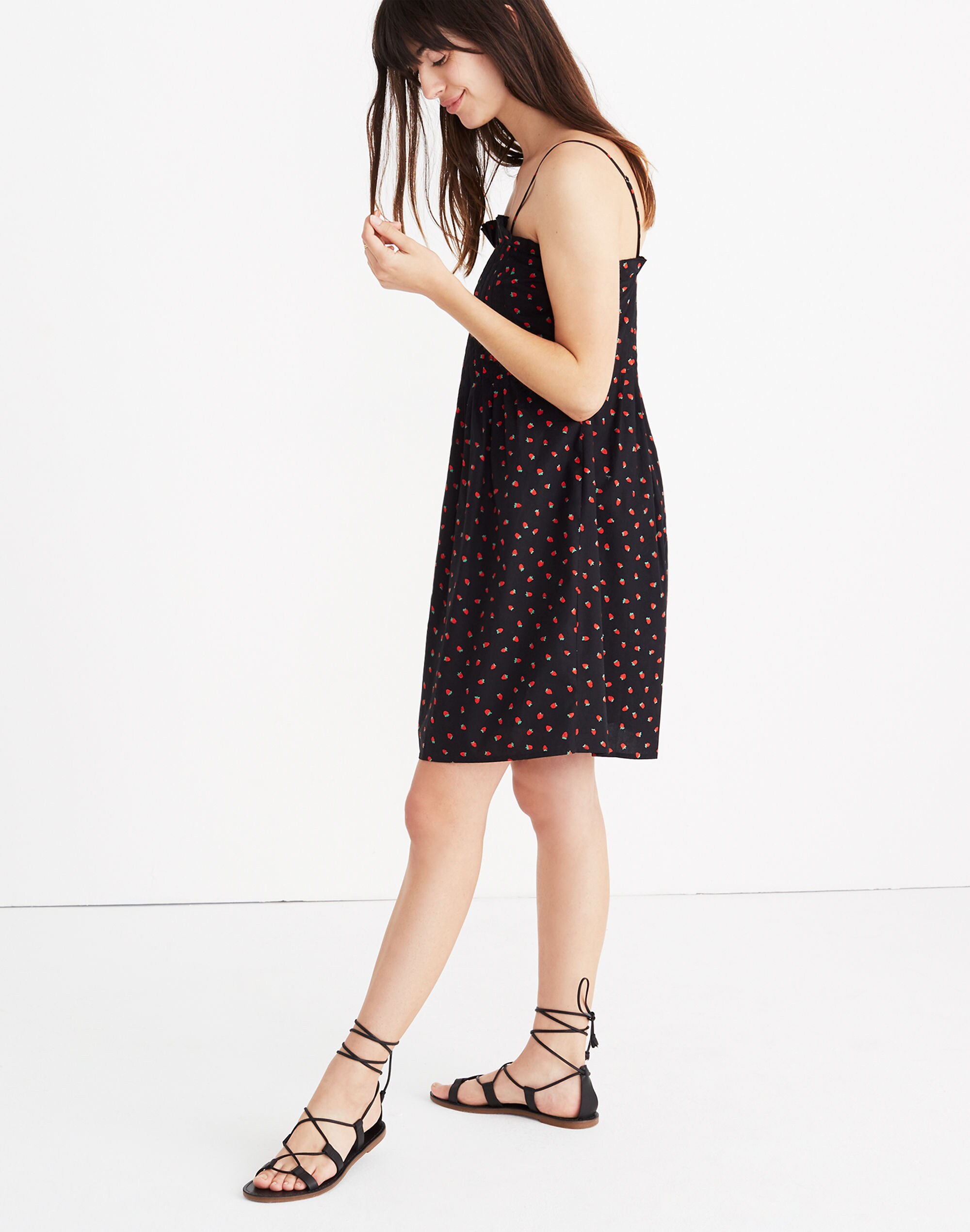 Pintuck Cami Dress in Fresh Strawberries