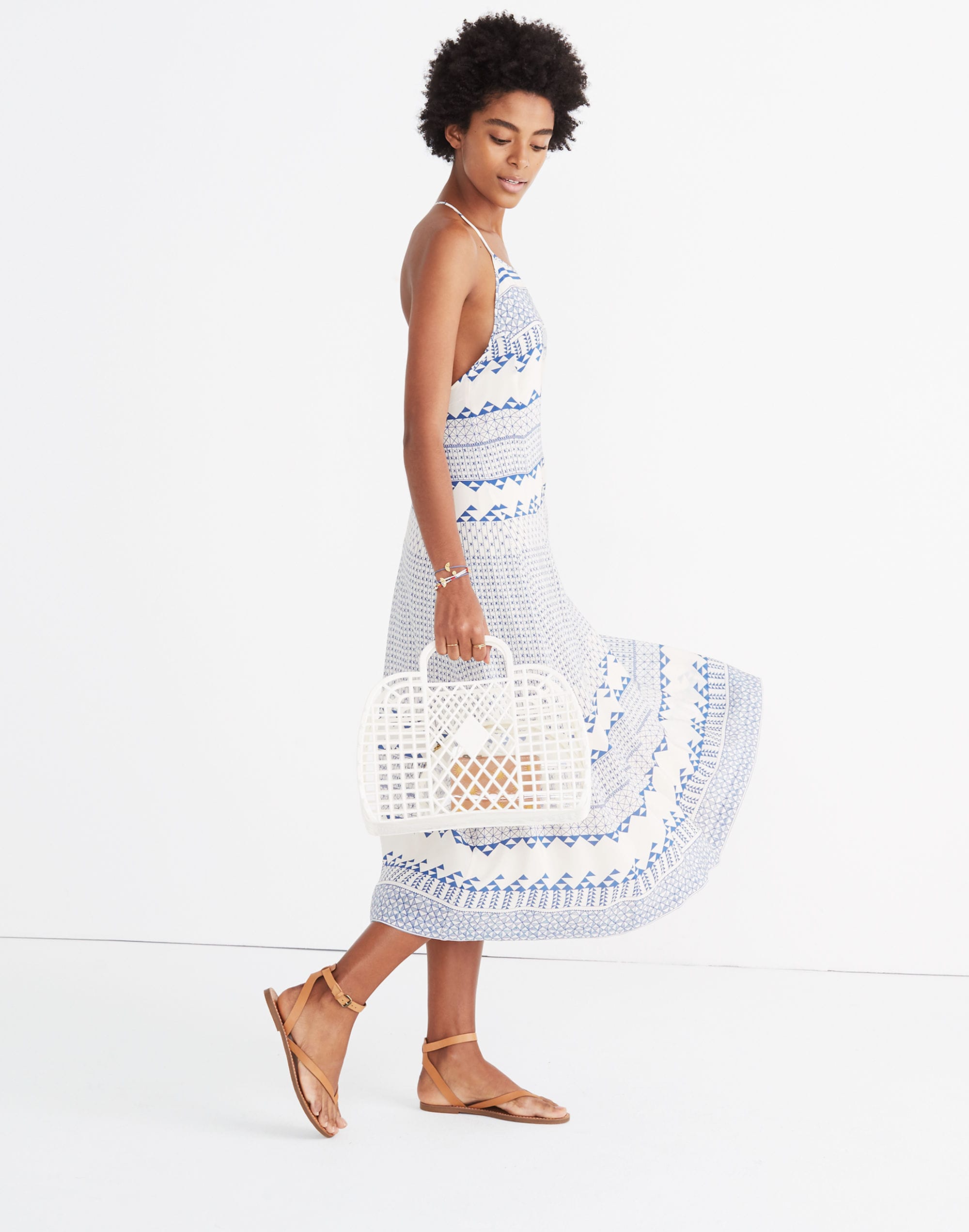 Open-Back Trapeze Dress in Ionian Tile