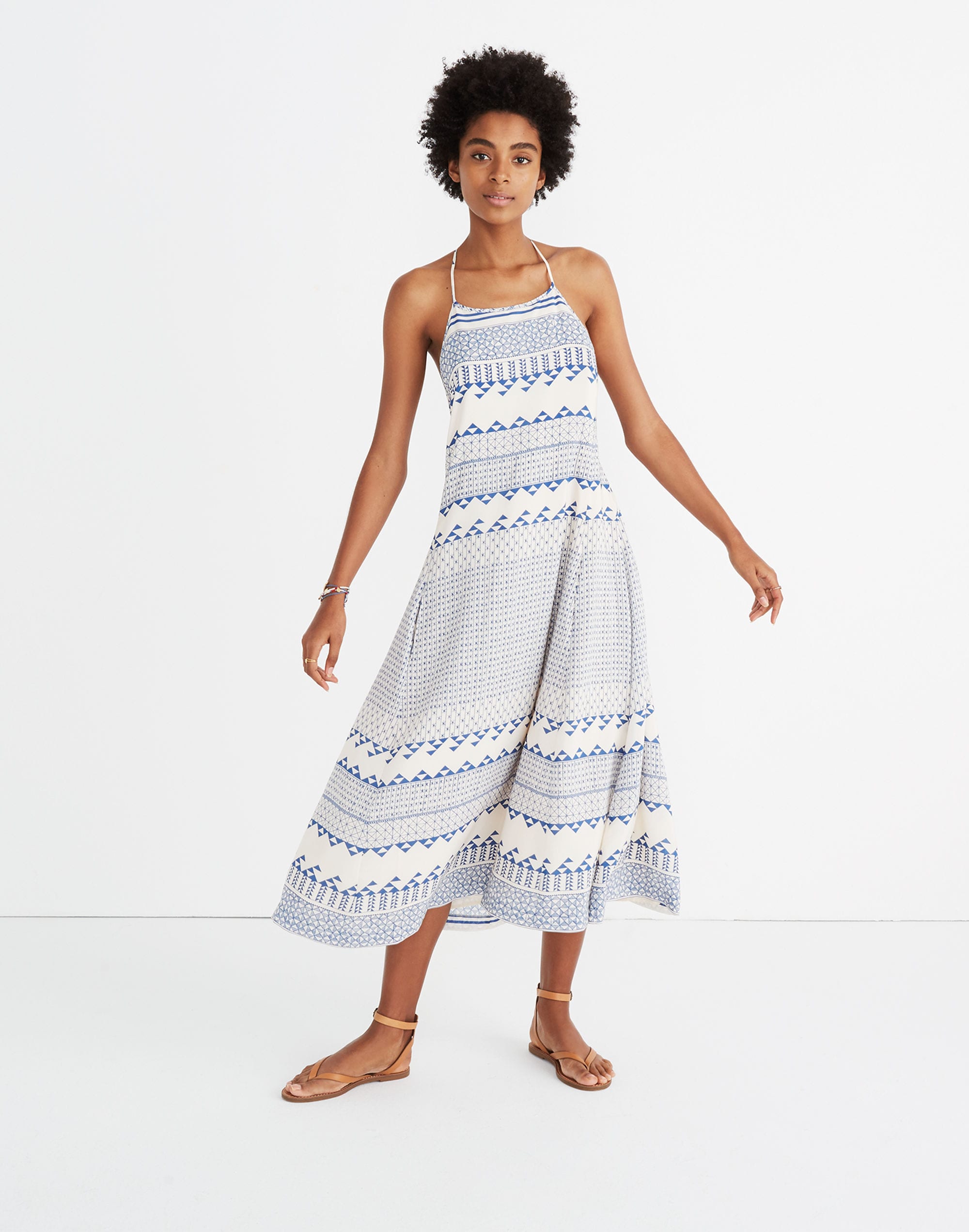open-back trapeze dress in ionian tile