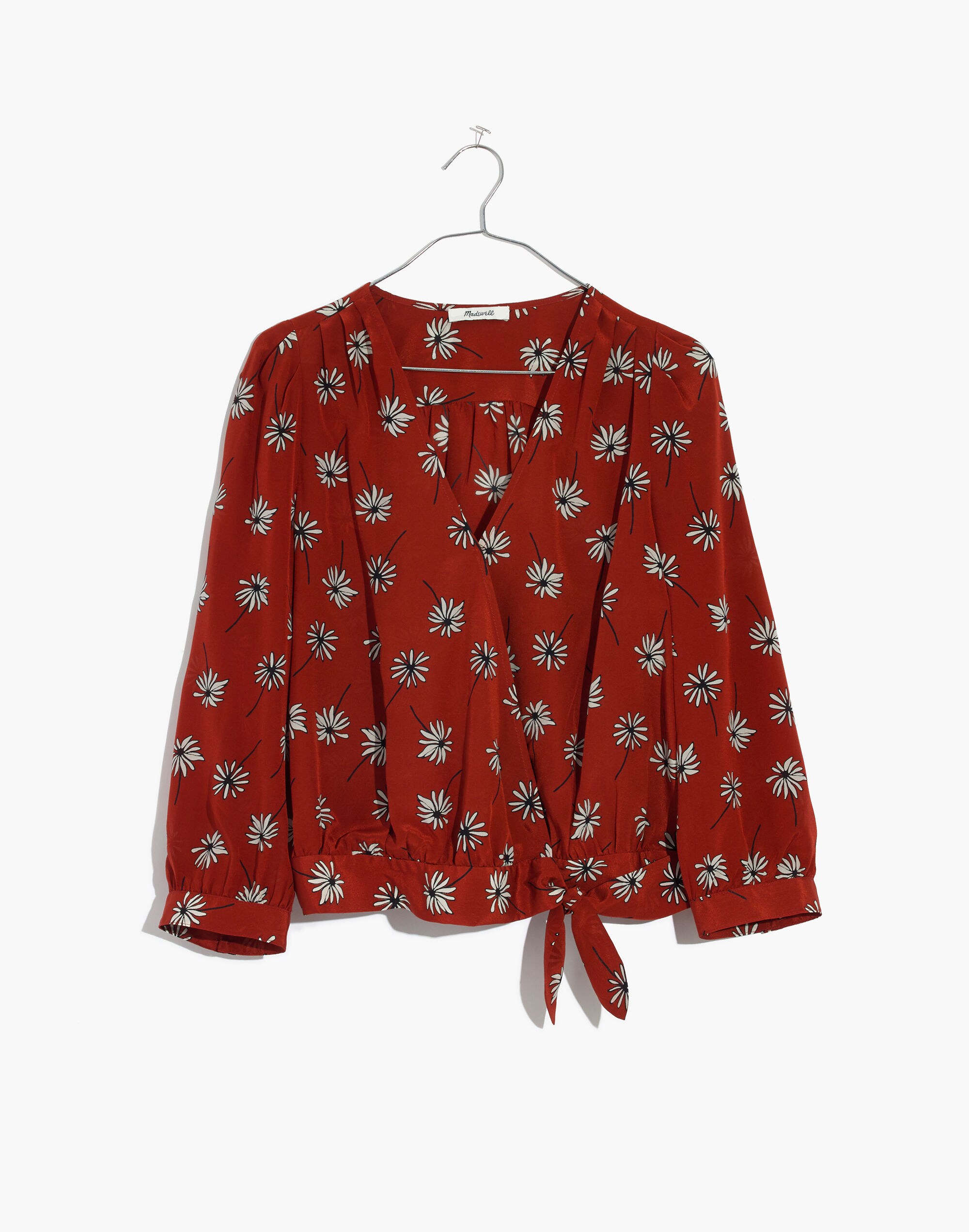 Silk Wrap Top in Fresh Daisies