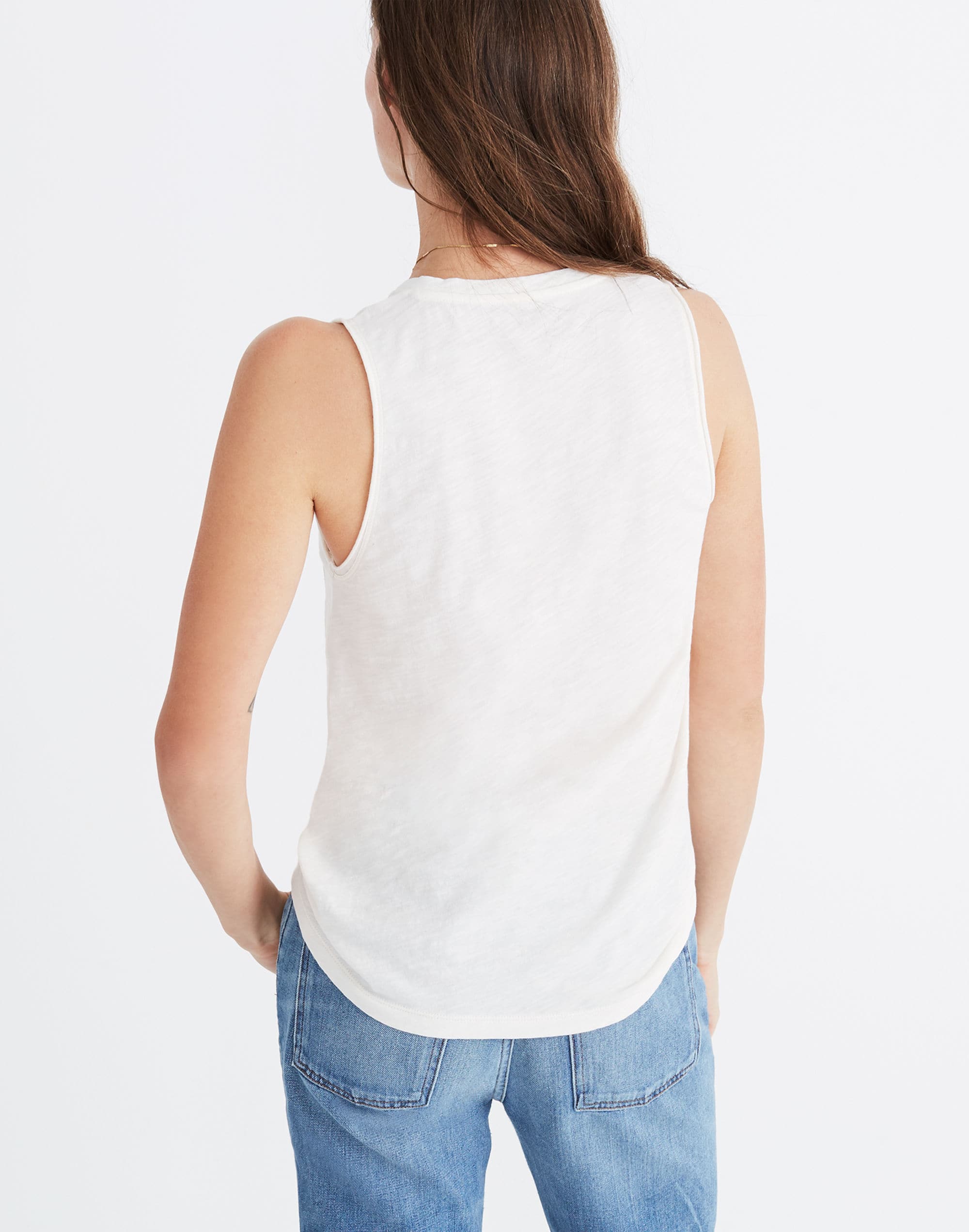 Embroidered Palm Whisper Cotton V-Neck Pocket Tank