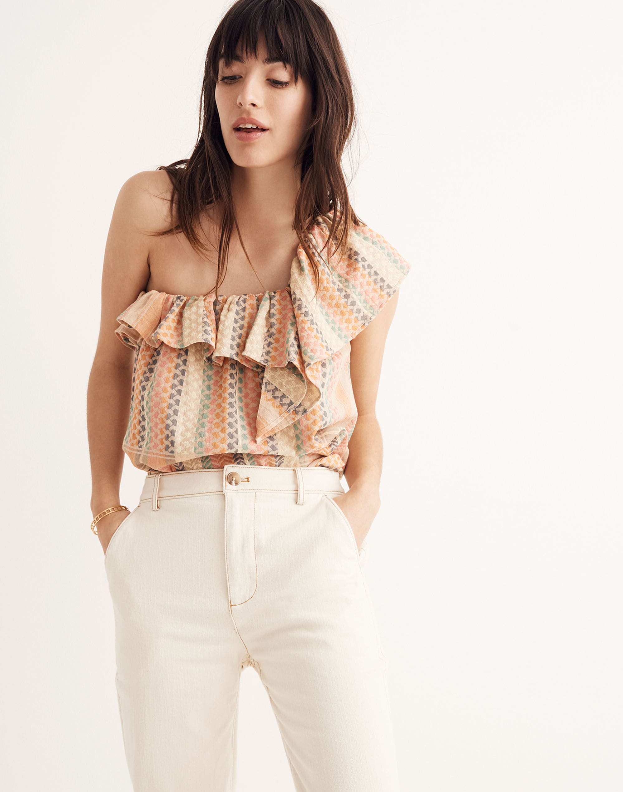 cecilie copenhagen single-shoulder ruffle top