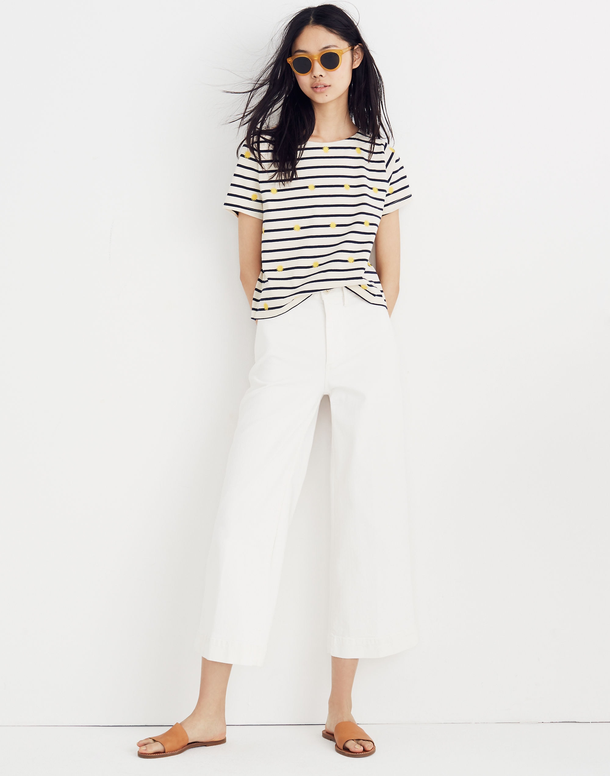 Embroidered Sun Setlist Boxy Top in Stripe