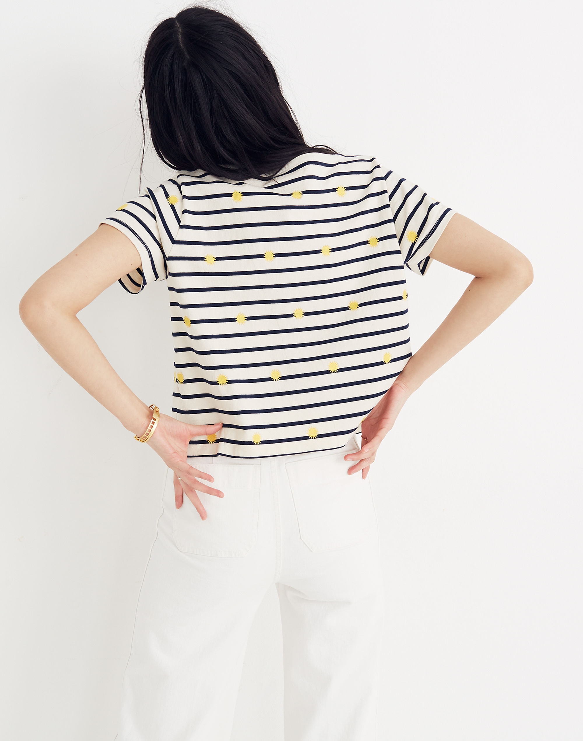 Embroidered Sun Setlist Boxy Top in Stripe