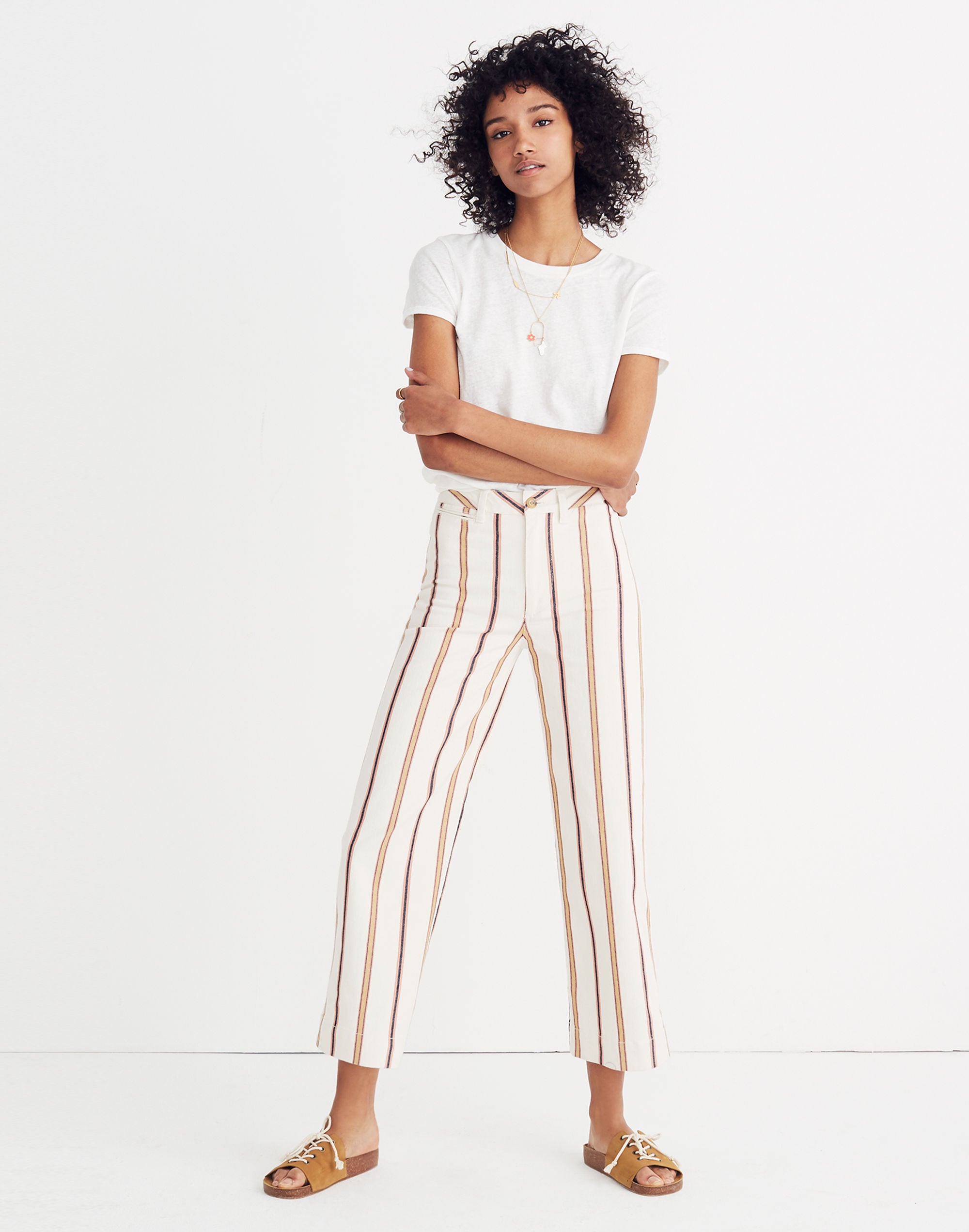 Tall Emmett Wide-Leg Crop Pants in Antique Coral Stripe