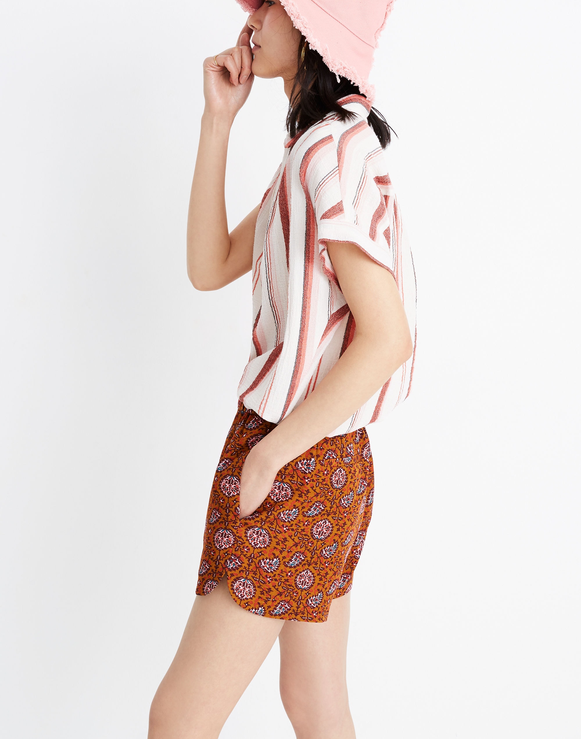 Drapey Pull-On Shorts in Warm Paisley