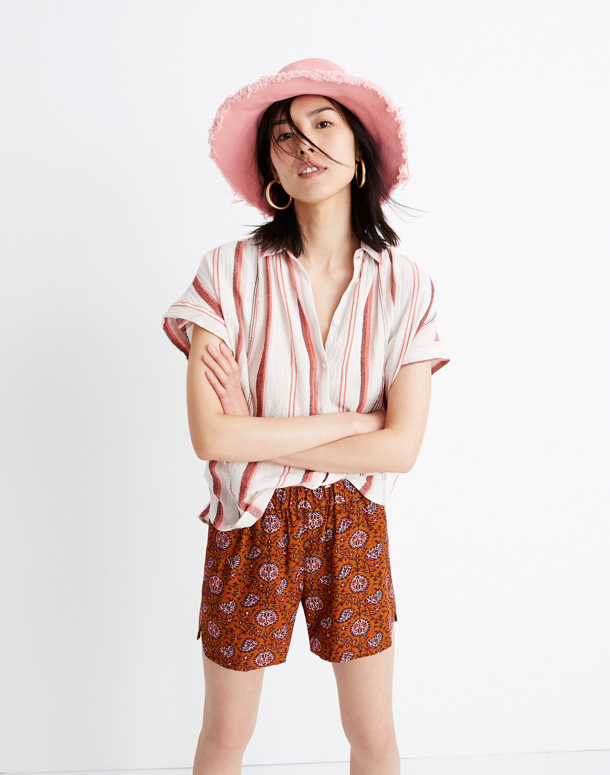 drapey pull-on shorts in warm paisley