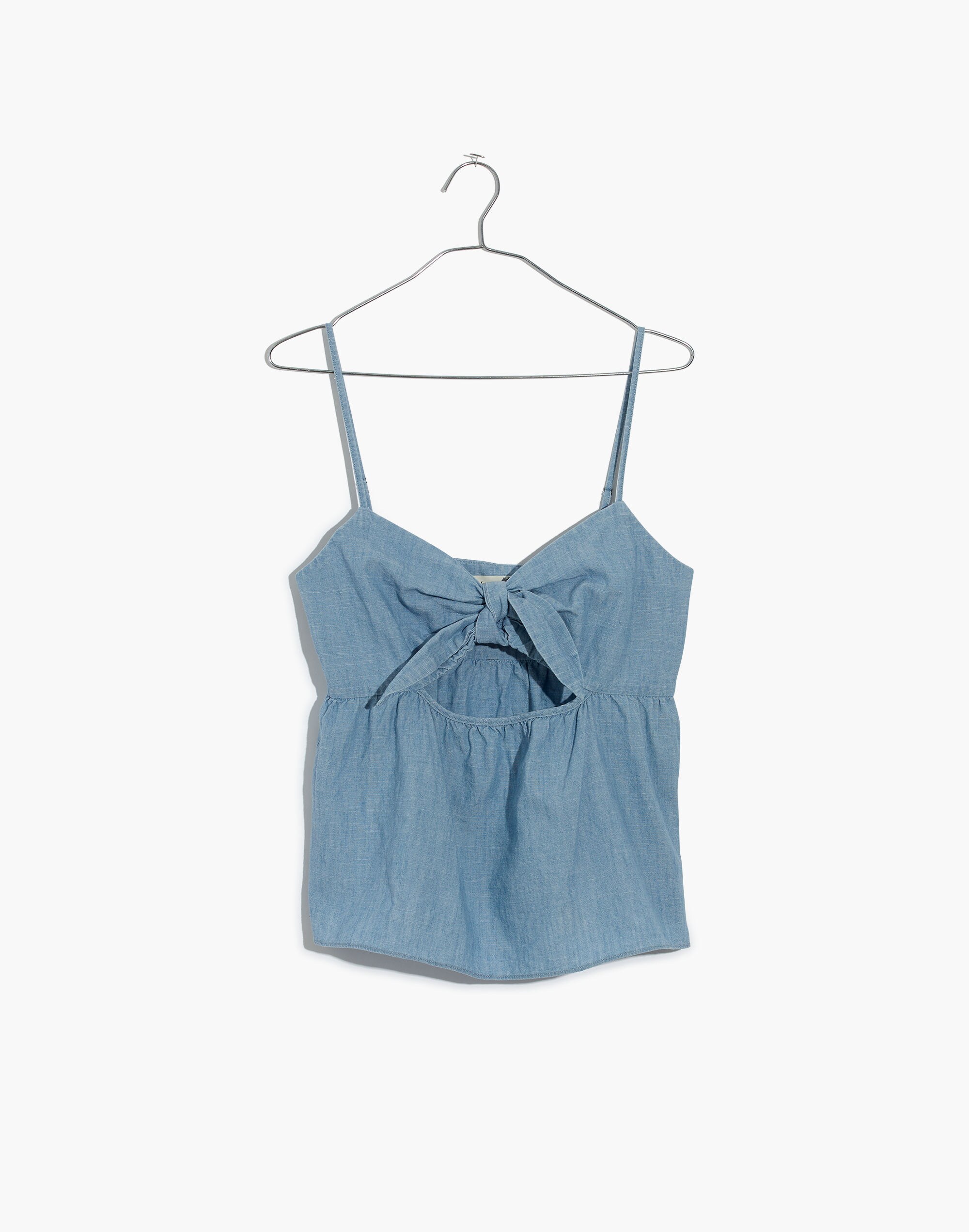 Chambray Tie-Front Keyhole Cami Top