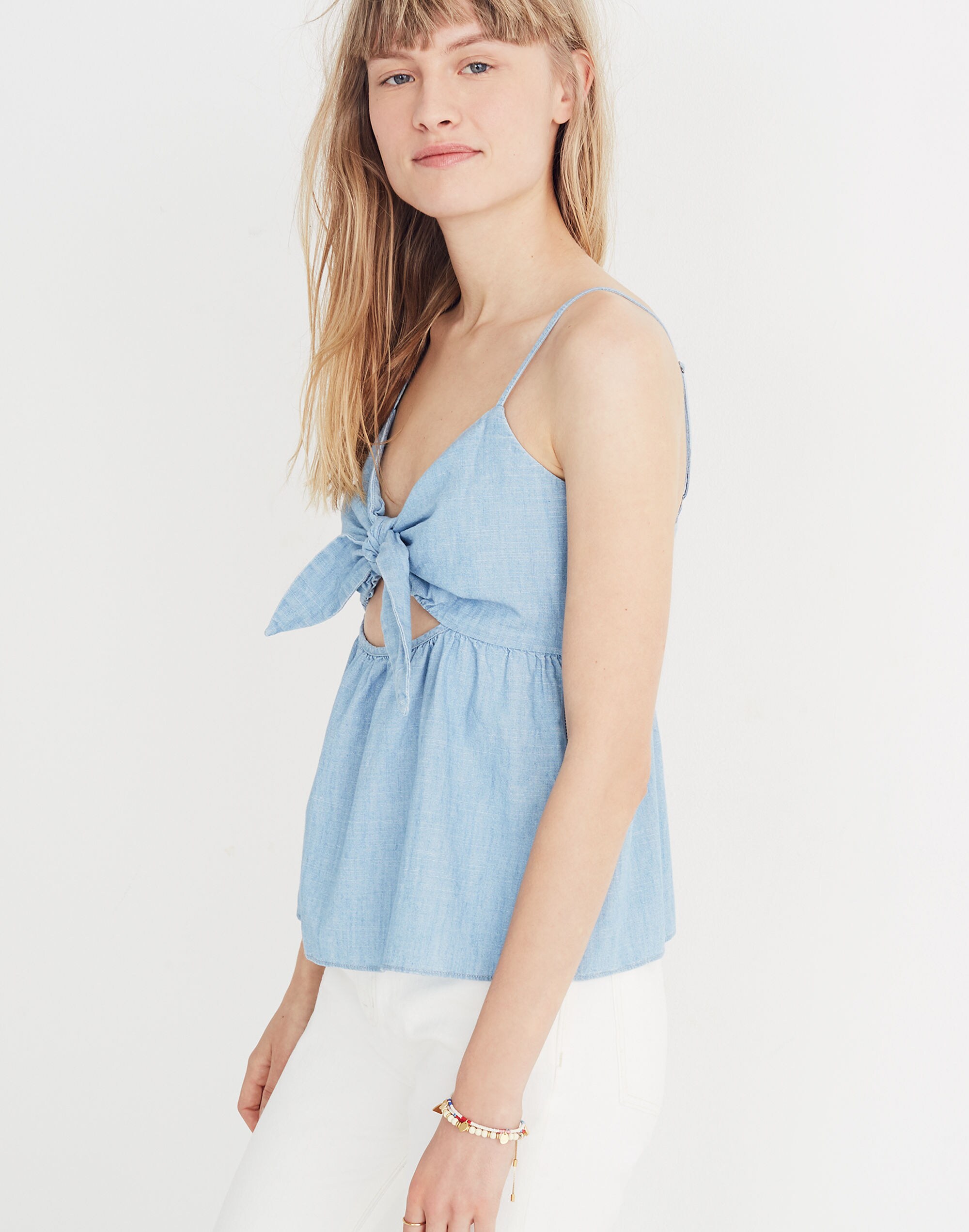 Chambray Tie-Front Keyhole Cami Top