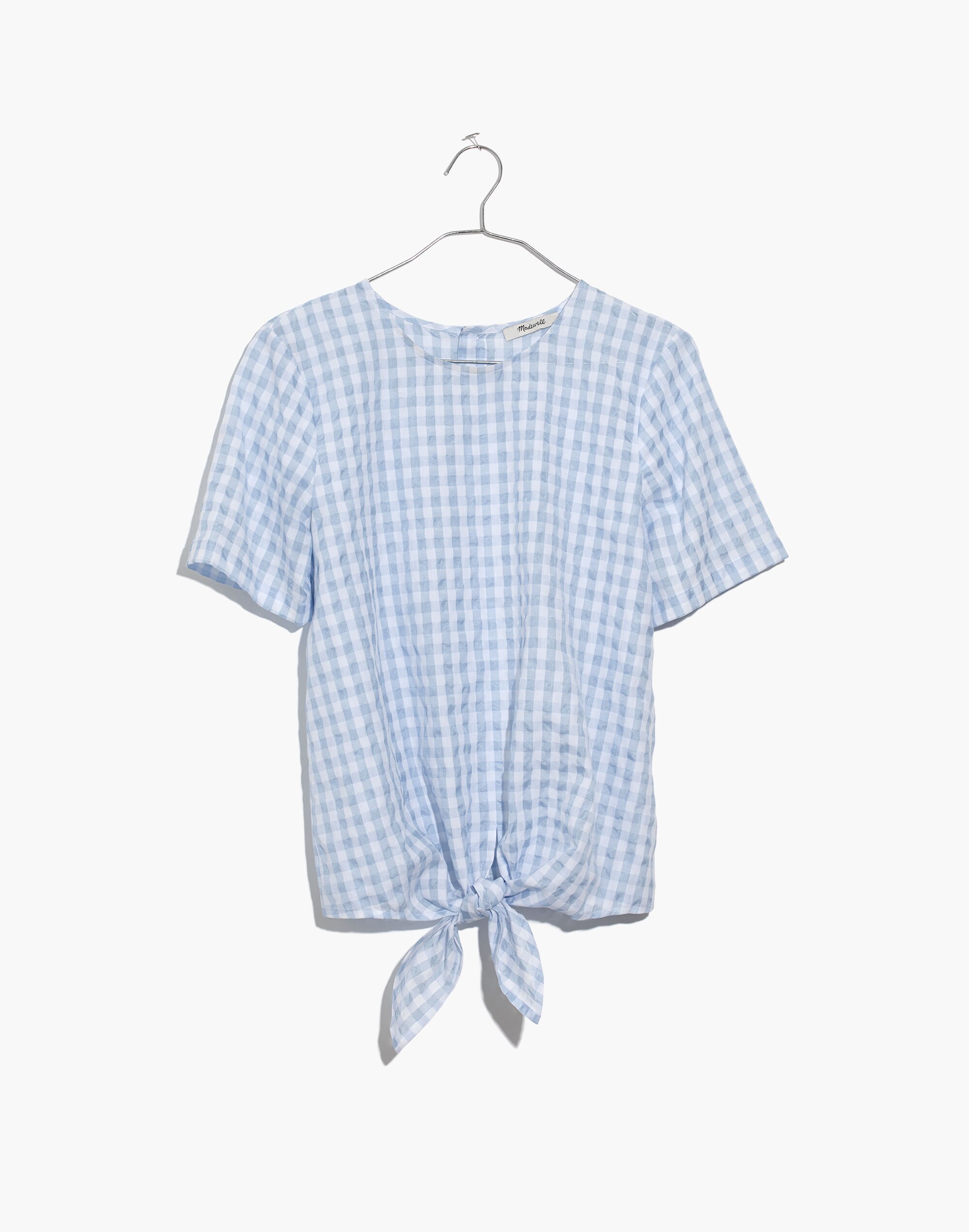 Button-Back Tie Tee in Gingham Check