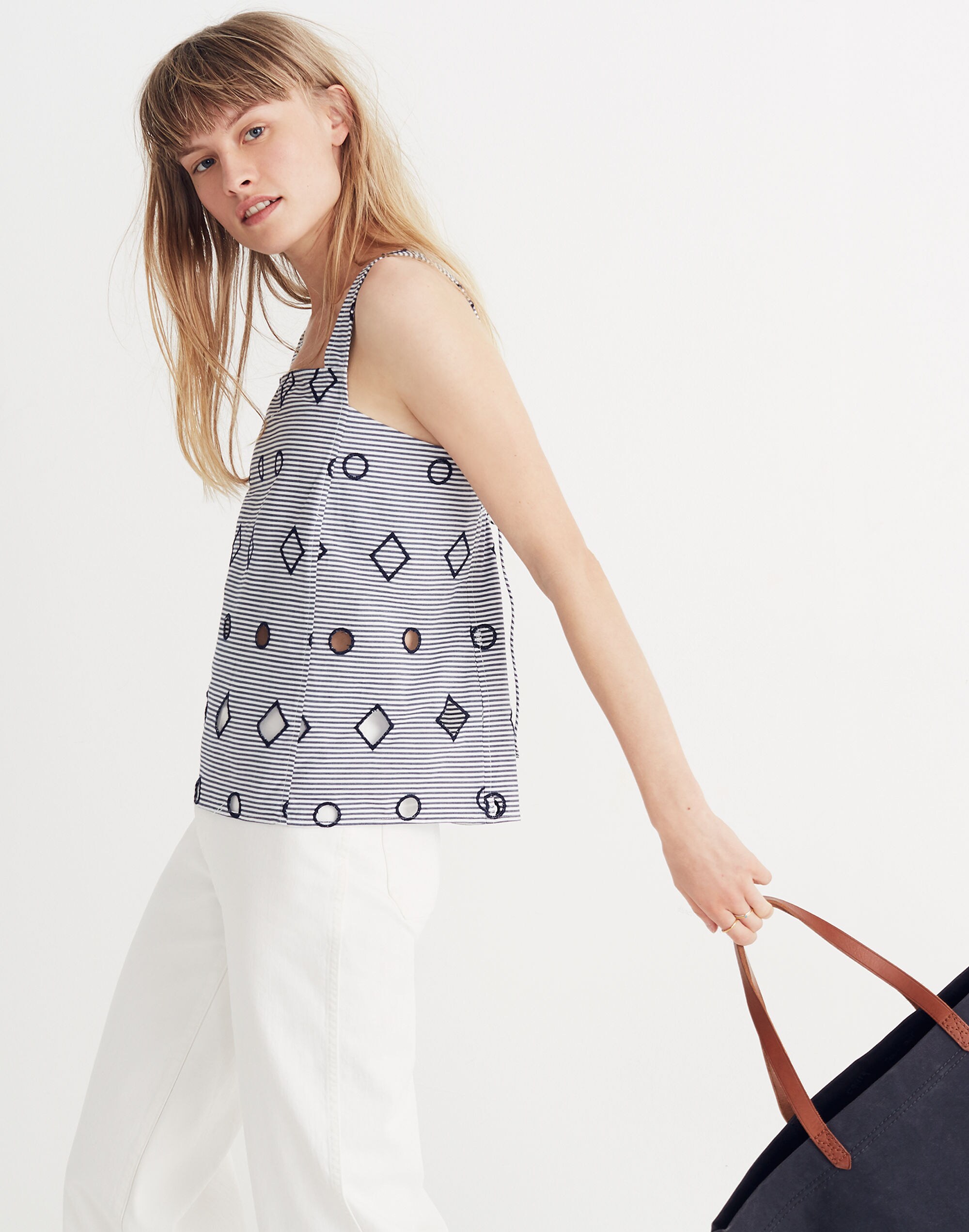 Embroidered Stripe Apron Top