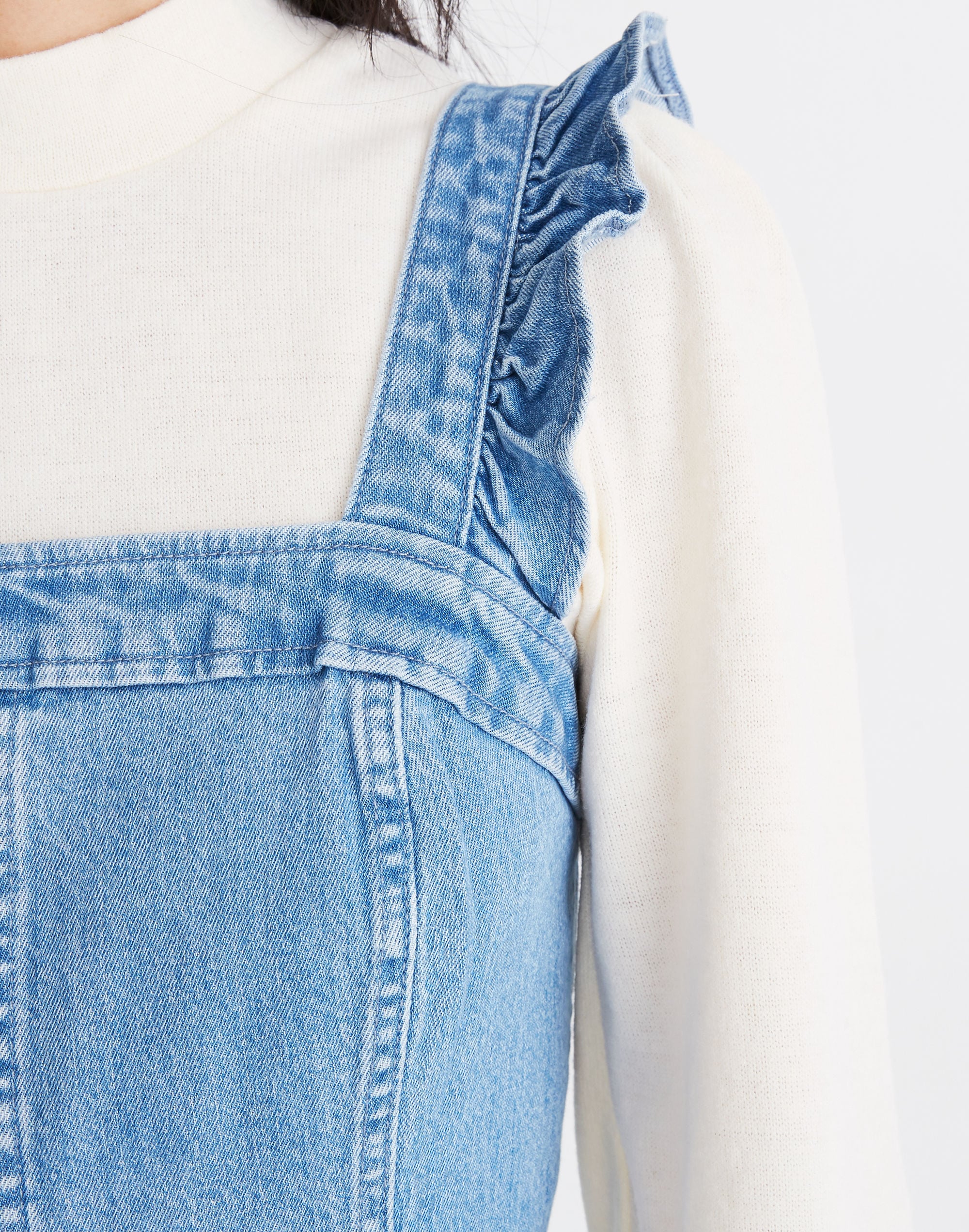 Denim Ruffle-Strap Jumpsuit