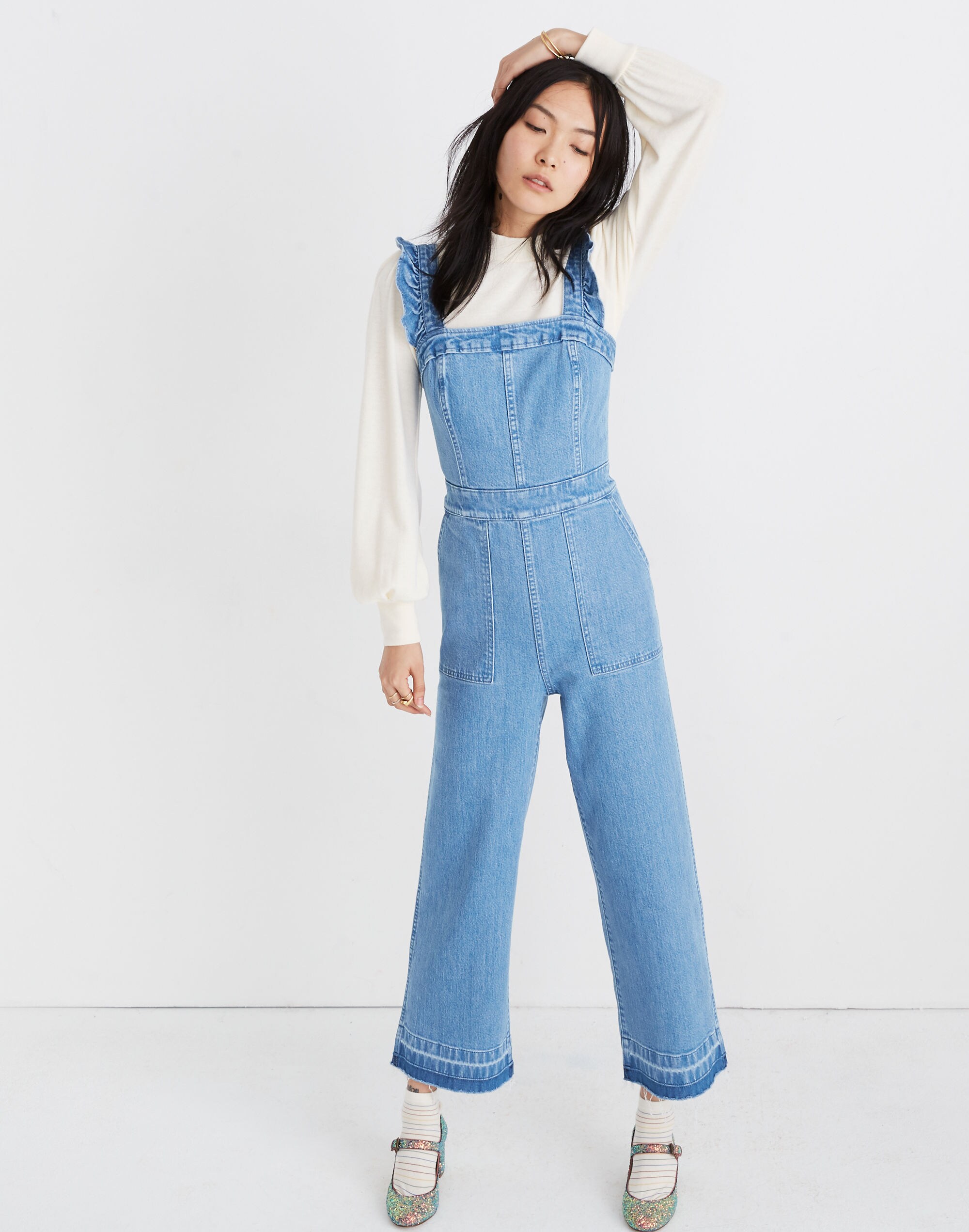 Denim Ruffle-Strap Jumpsuit | Madewell