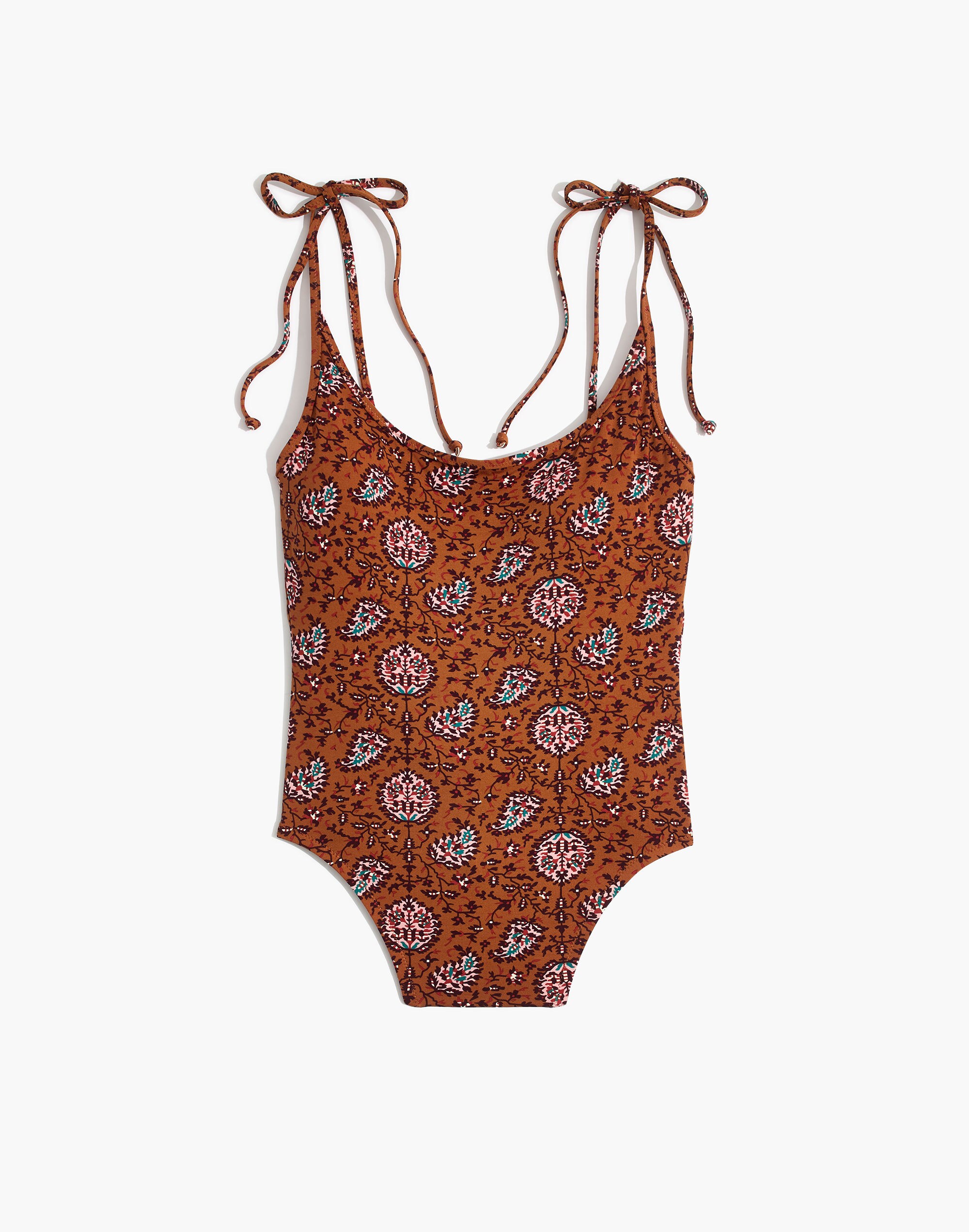 Madewell Shoulder-Tie One-Piece Swimsuit in Warm Paisley