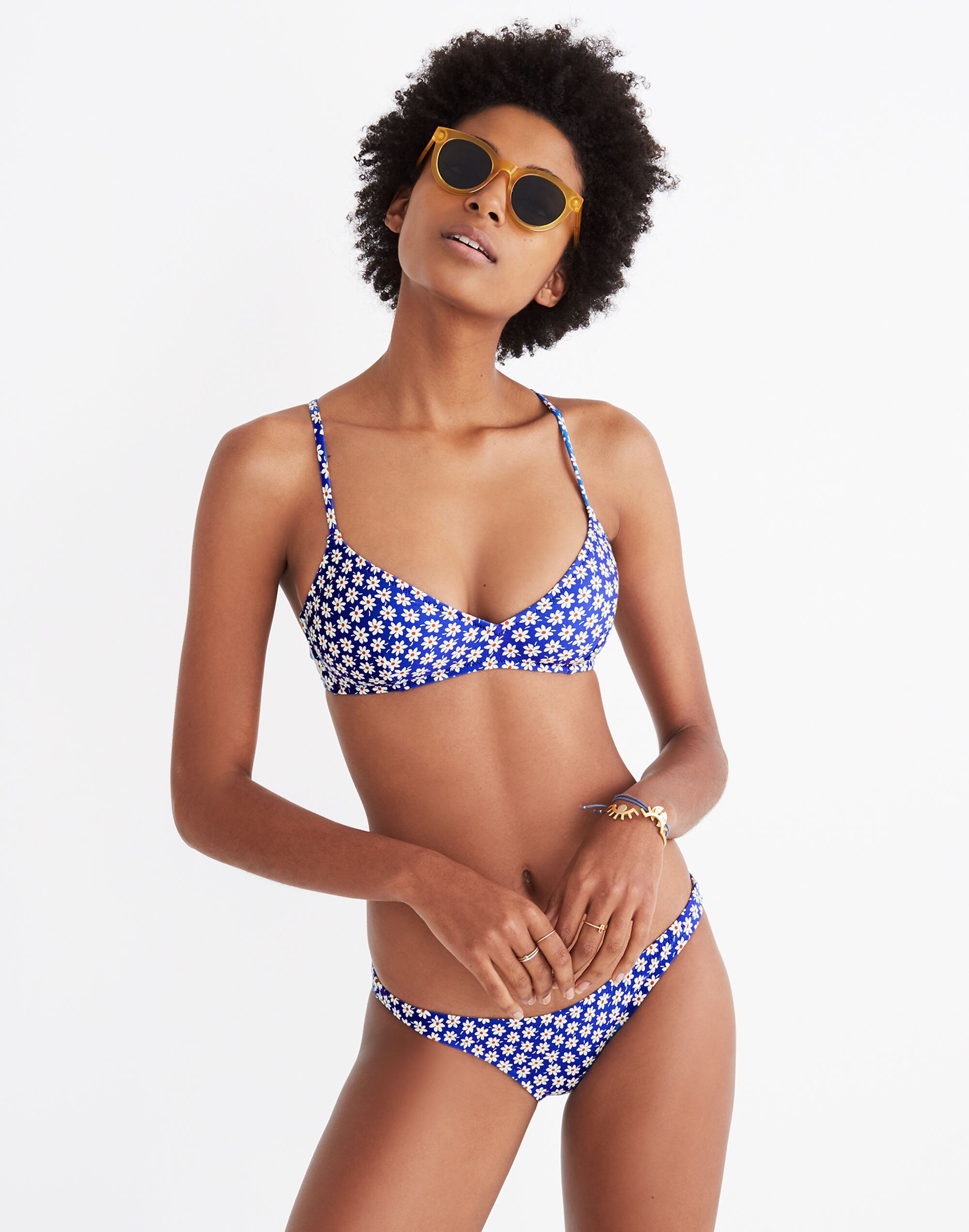Madewell French Cross-Back Bikini Top in Mini Daisy