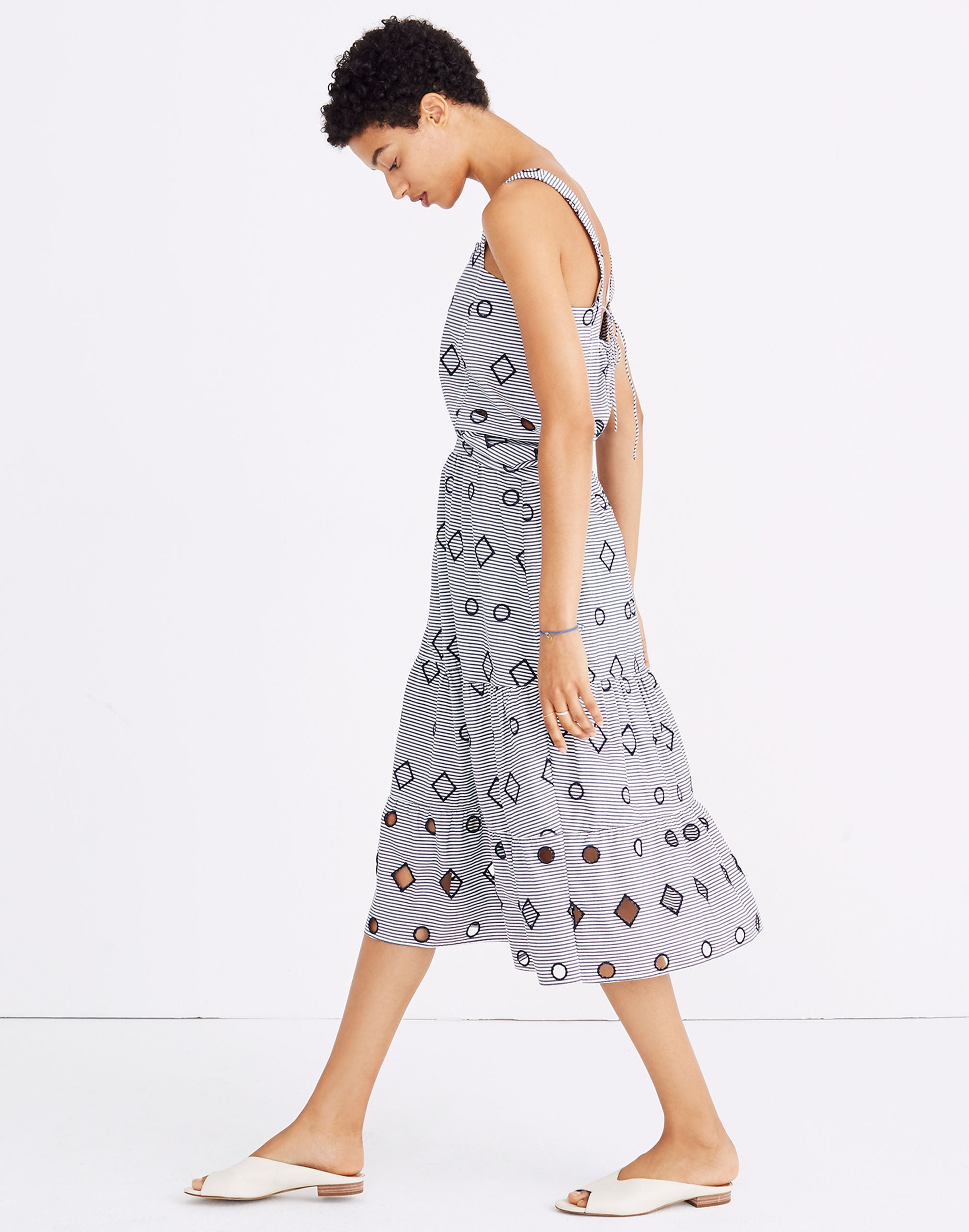 Embroidered Stripe Midi Skirt