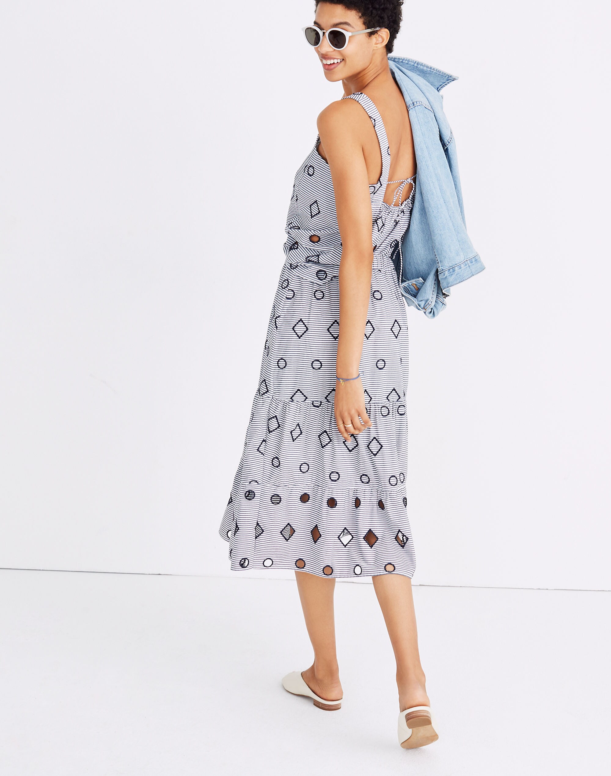 Embroidered Stripe Midi Skirt