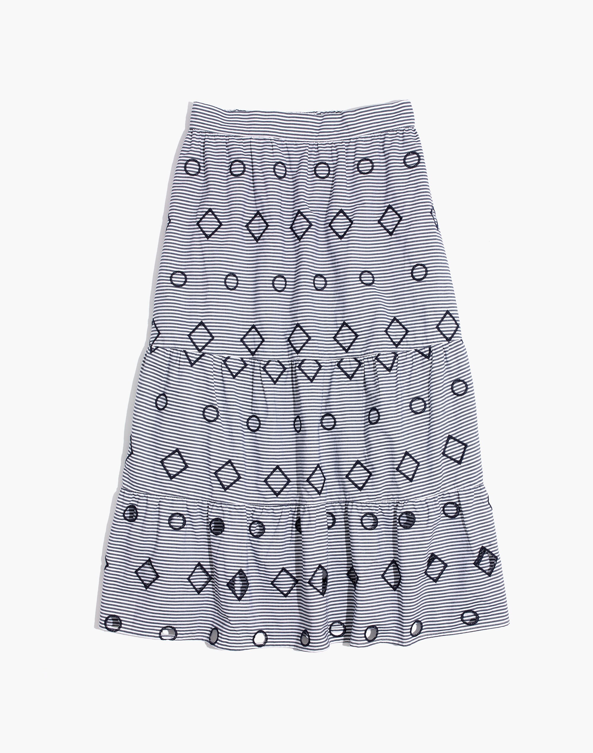 Embroidered Stripe Midi Skirt