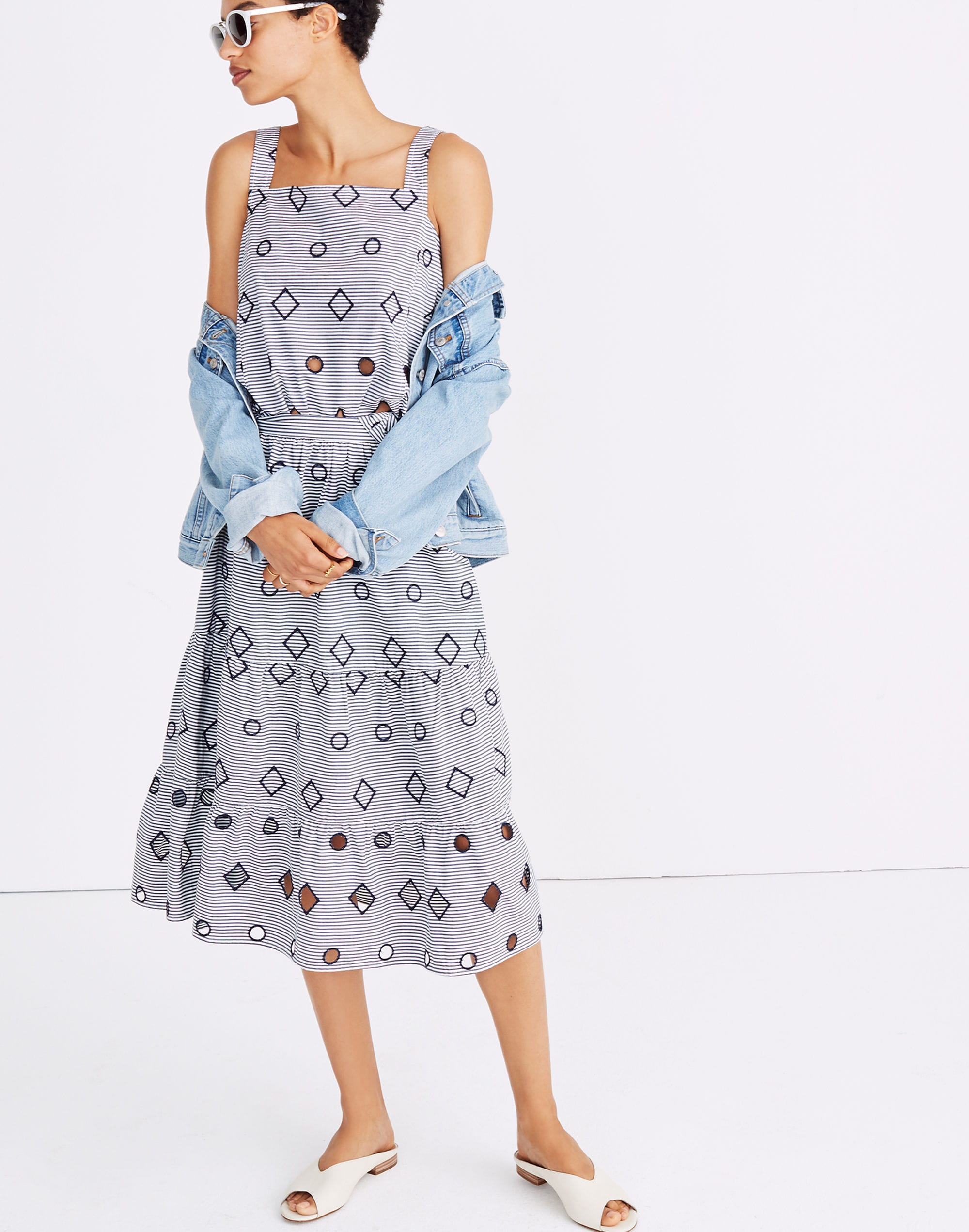 Embroidered Stripe Midi Skirt