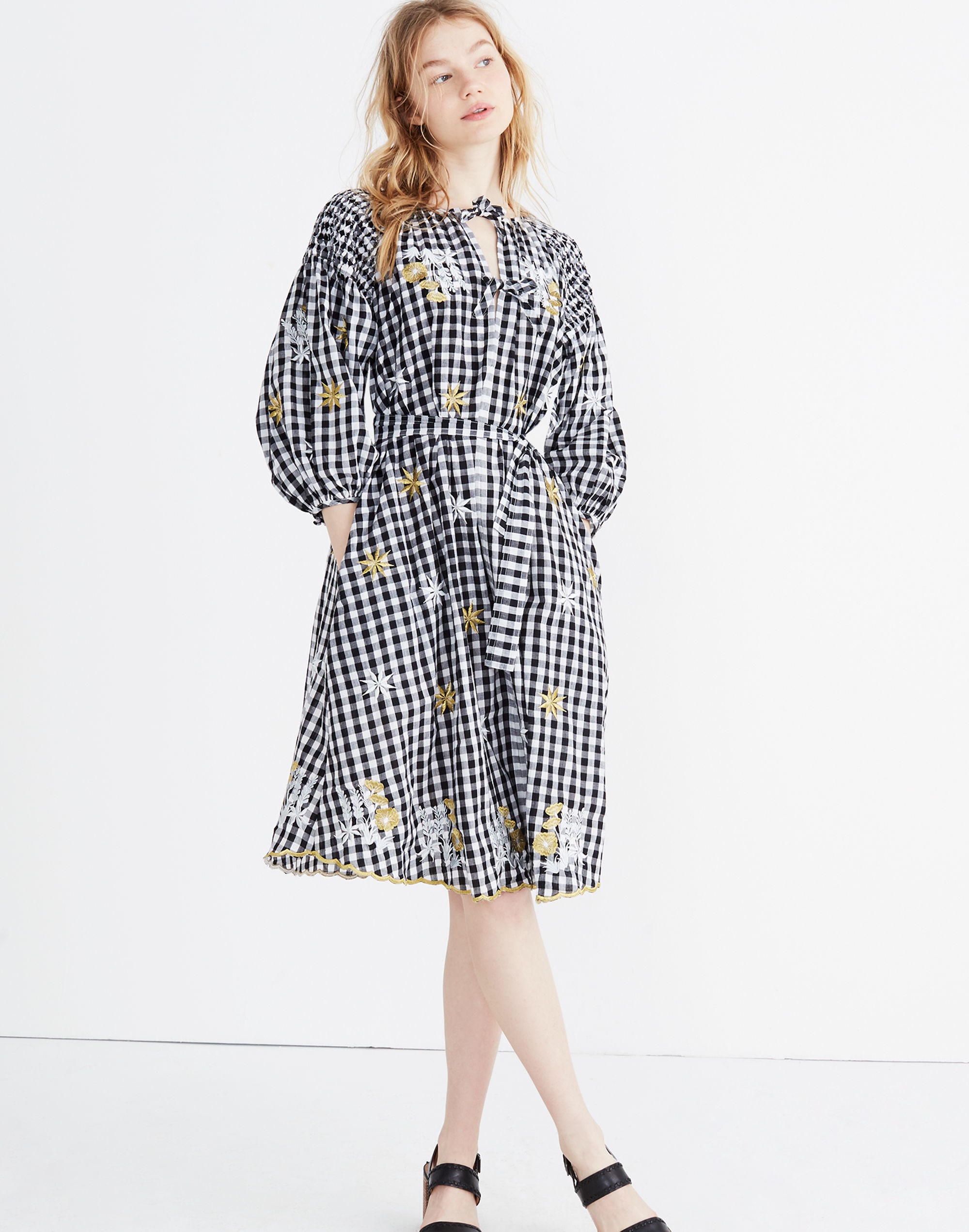 Innika Choo Smocked Gingham Avens Midi Dress