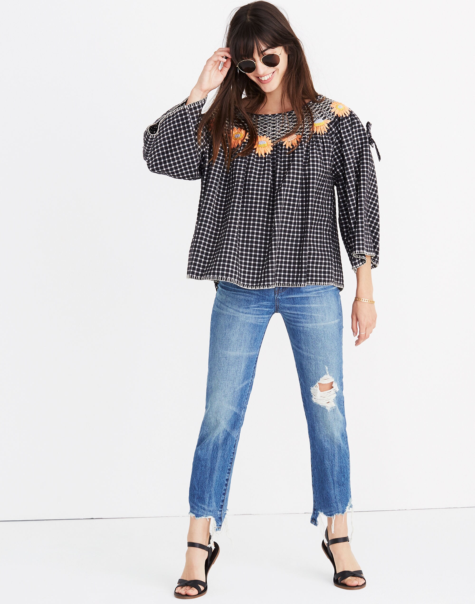 Innika Choo Daisy Embroidered Smocked Top