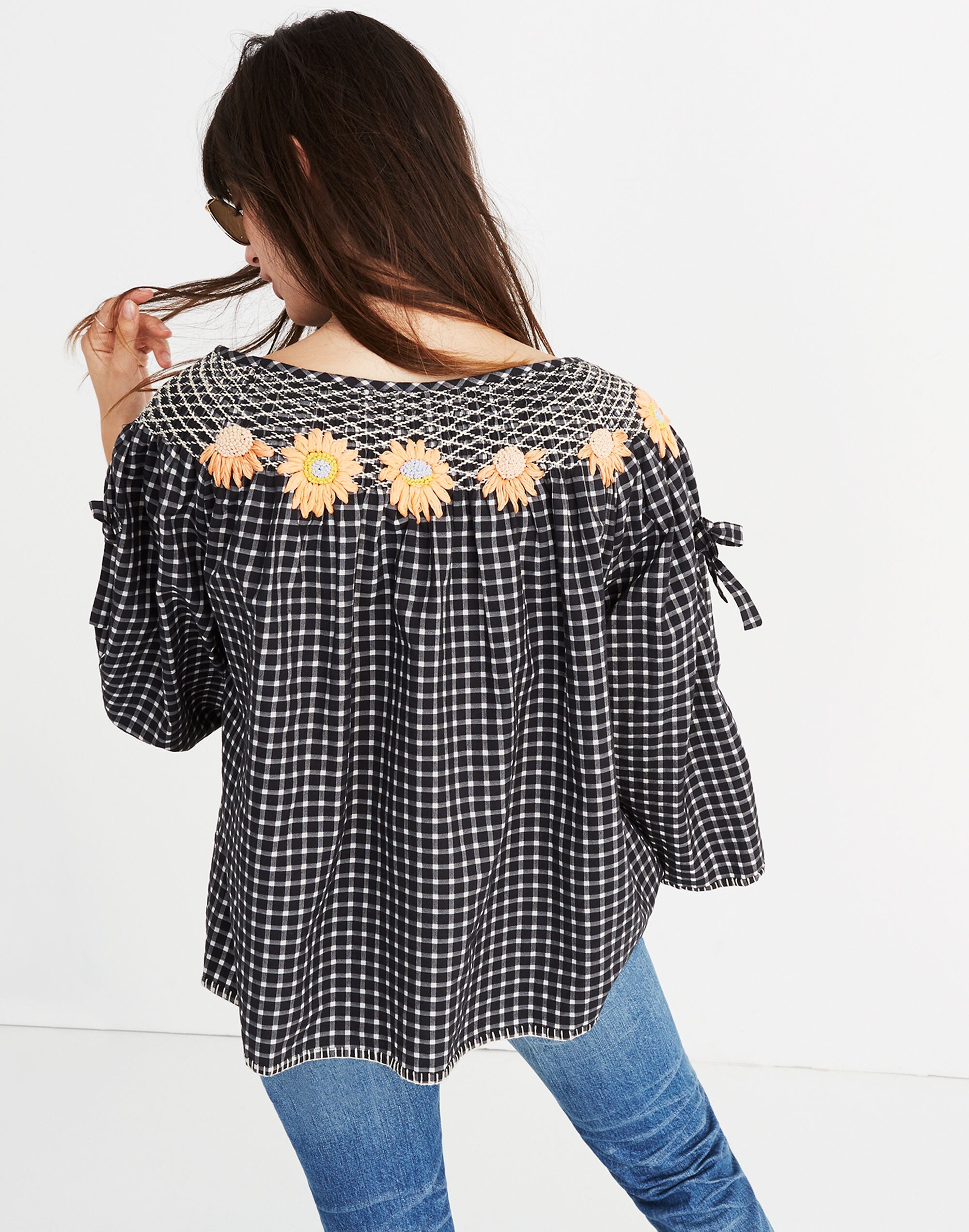 Innika Choo Daisy Embroidered Smocked Top