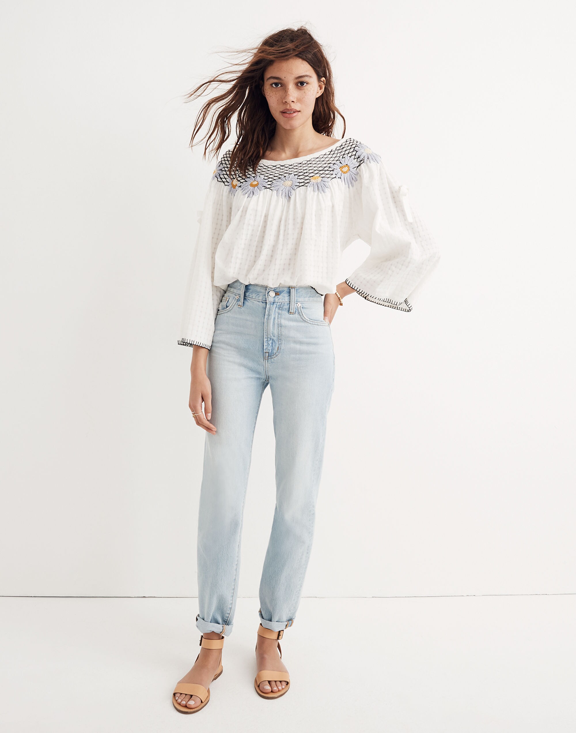 Innika Choo Daisy Embroidered Smocked Top