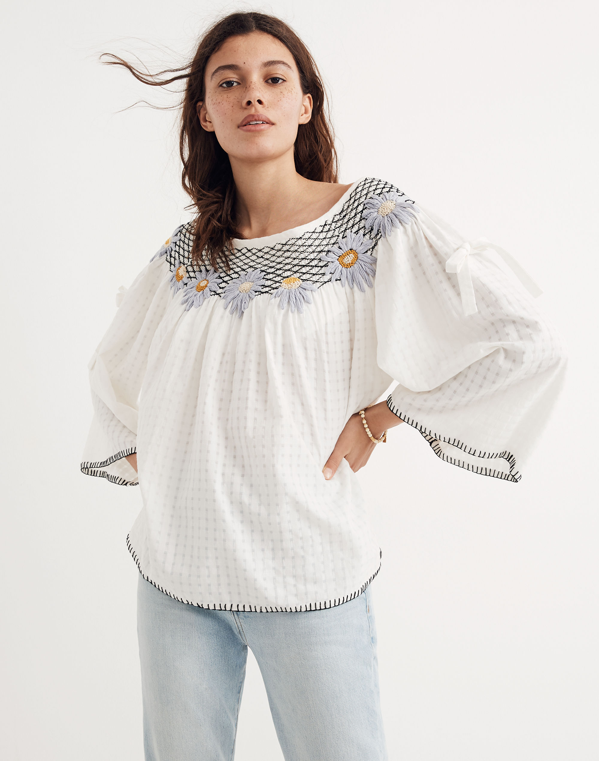 Innika Choo Daisy Embroidered Smocked Top
