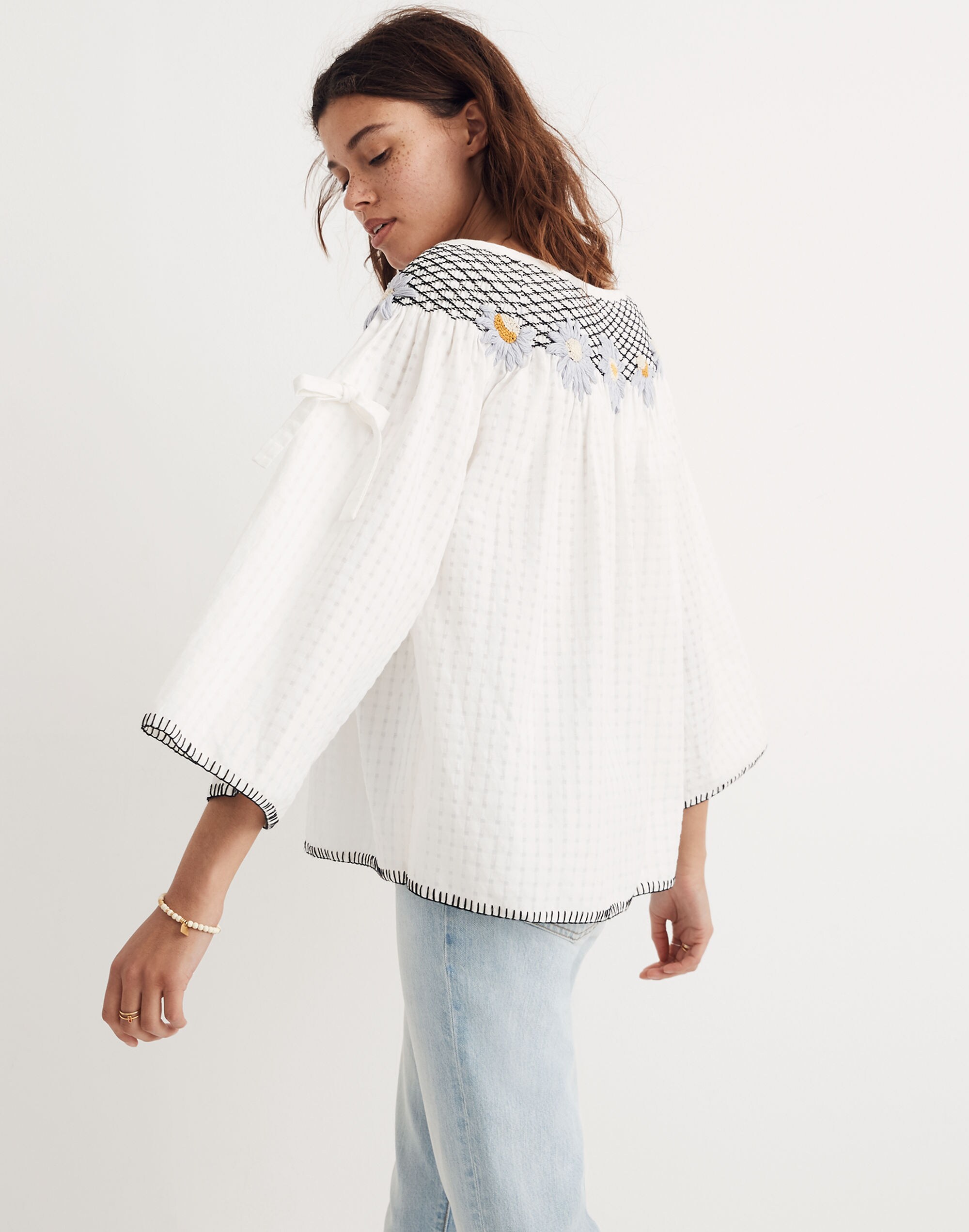 Innika Choo Daisy Embroidered Smocked Top