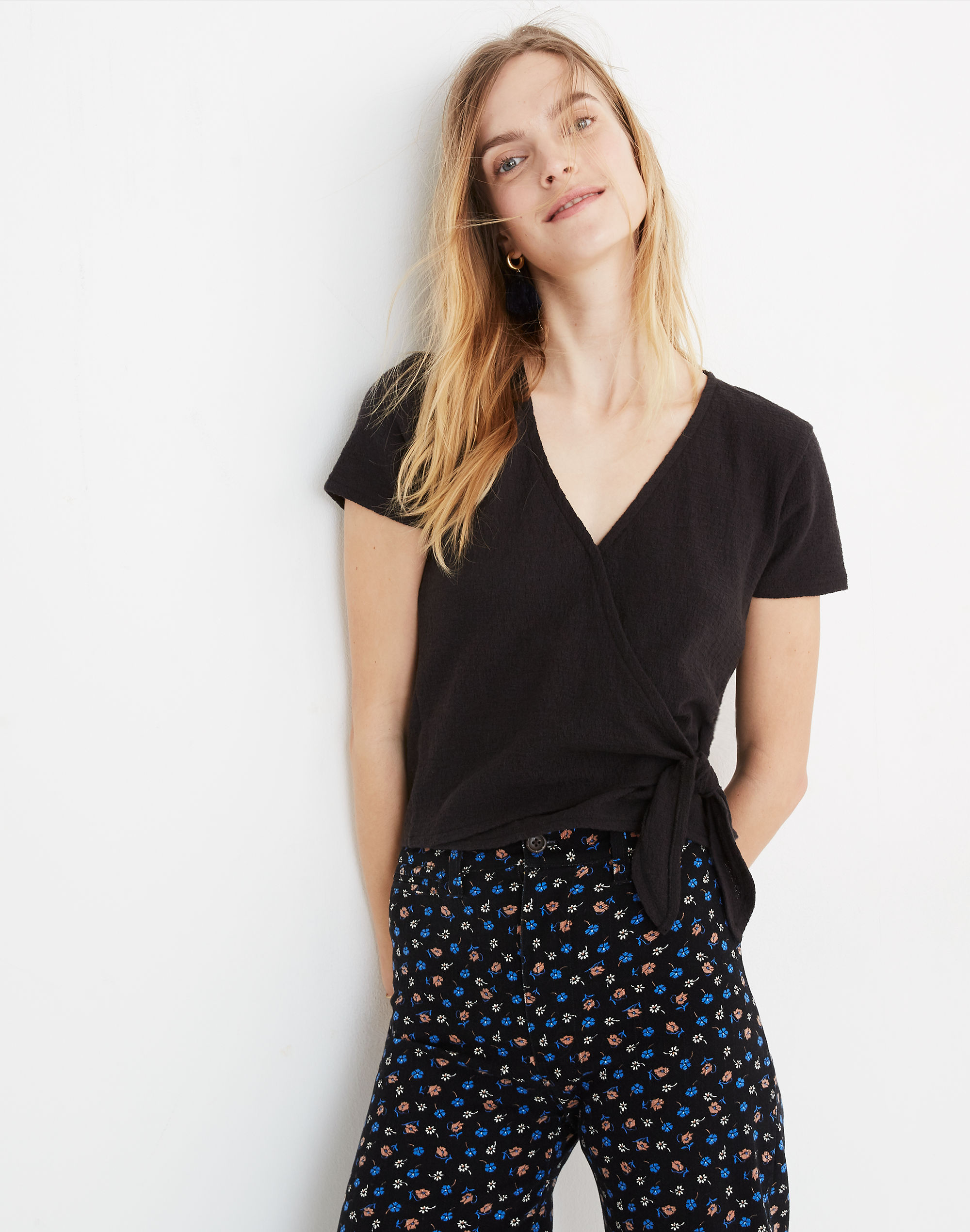 Texture &amp; Thread Wrap-Tie Top